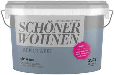 SCHÖNER WOHNEN-Kollektion Wand- und Deckenfarbe Trendfarbe Denim, 2,5 Liter, Denim, hochdeckende Wandfarbe - für Allergiker geeignet