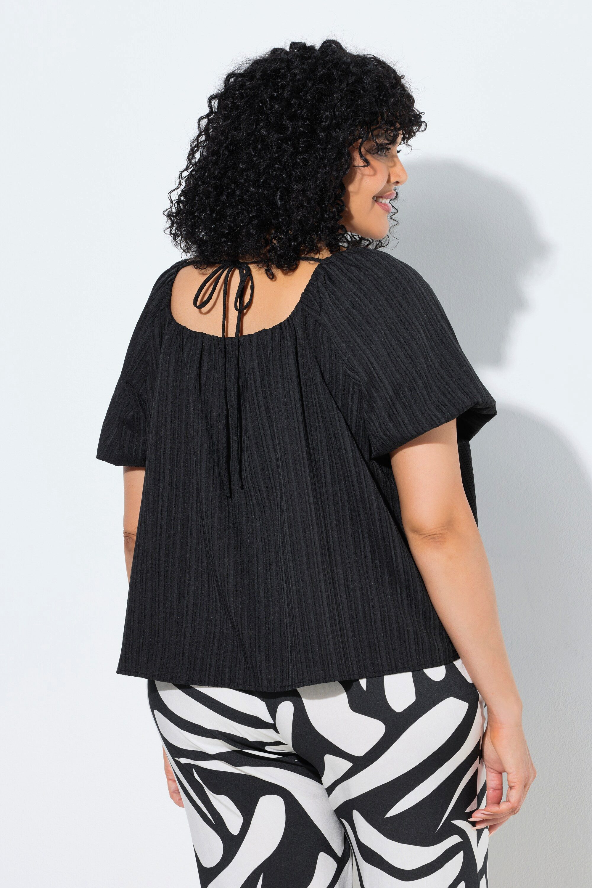Ulla Popken Tunika Bluse Oversized Carmen-Ausschnitt Halbarm Futter