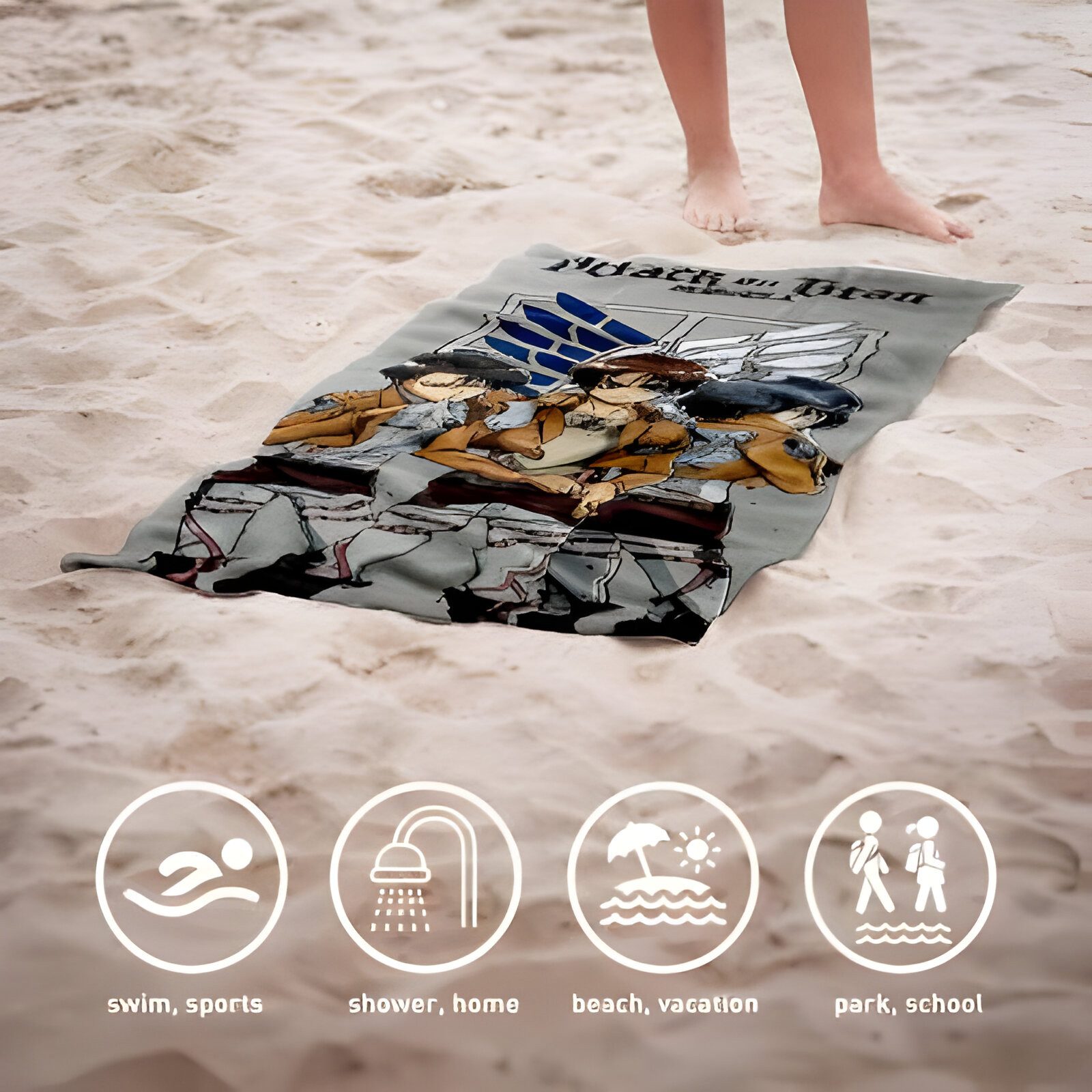 Attack on Titan Strandtuch Anime Attack on Titan Mikrofaser Handtuch Badetuch XL 70x140 cm