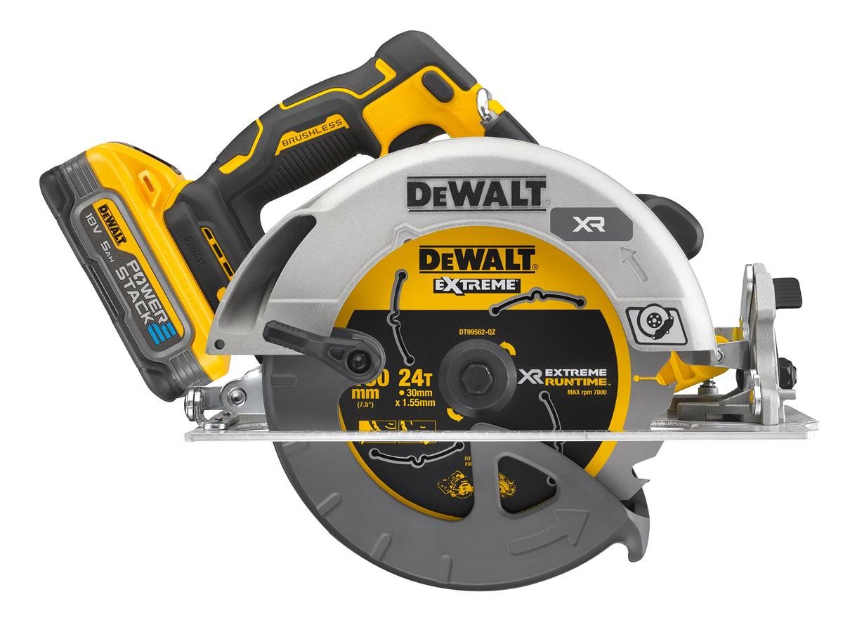 DeWalt Akku-Handkreissäge 18V/5Ah, Akku-Komplettset, Mit 2 Akkus, Ladegerät, Zubehör und TSTAK-Systemkoffer, mit 67 mm Schnitttiefe und 2x 5 Ah POWERSTACK Akkus