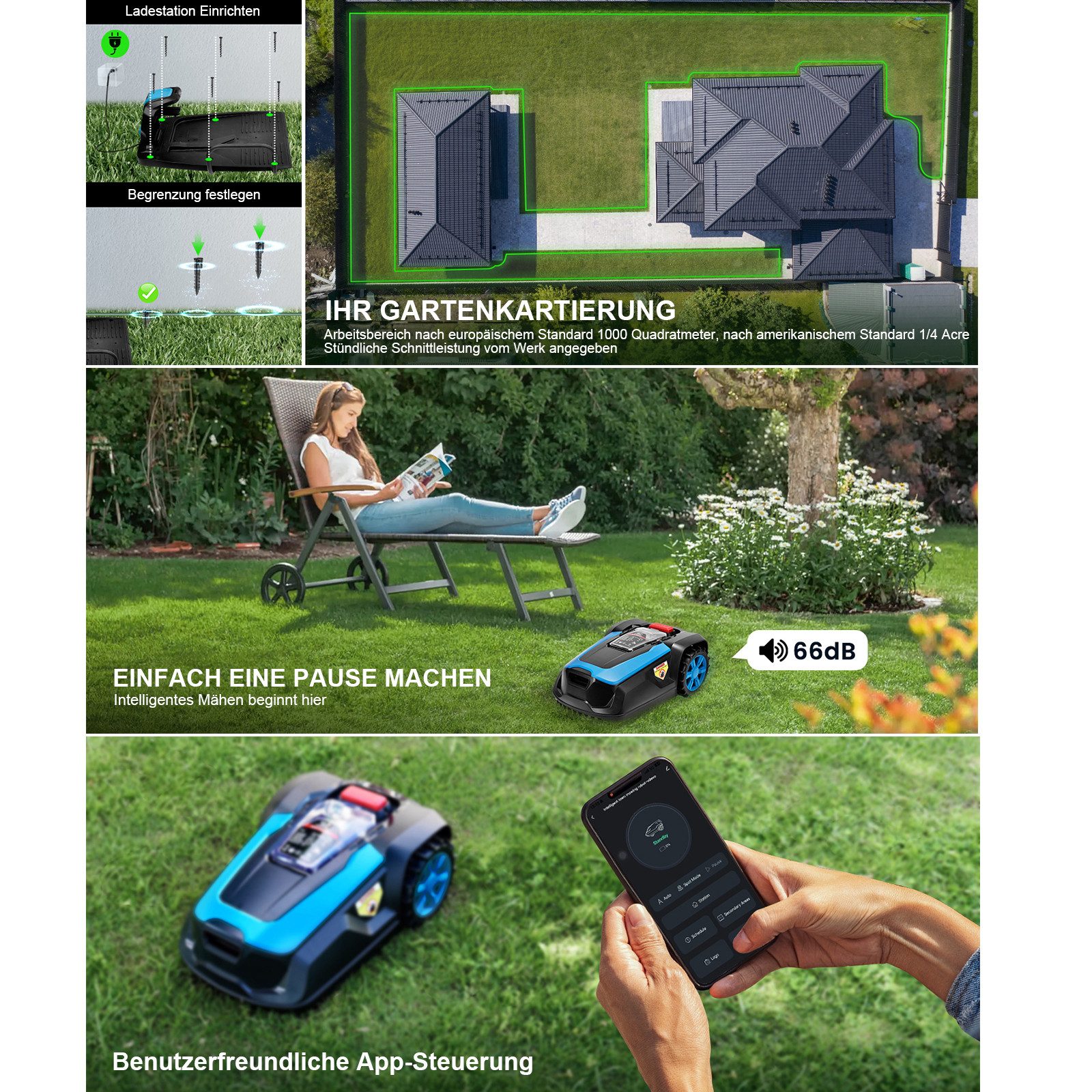 LALAHO Robotic Lawn Mower, Intelligent Lawn Mower, 220 mm Cutting Width, 8.8 kg, Cutting Area up to 1000 Square Meters