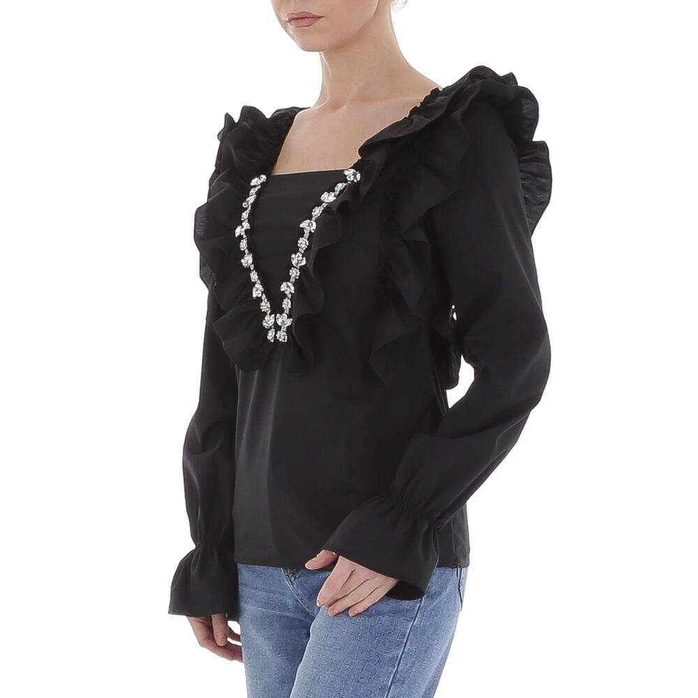 Ital-Design Rüschenbluse Damen Party & Clubwear Rüschen Bluse in Schwarz günstig online kaufen