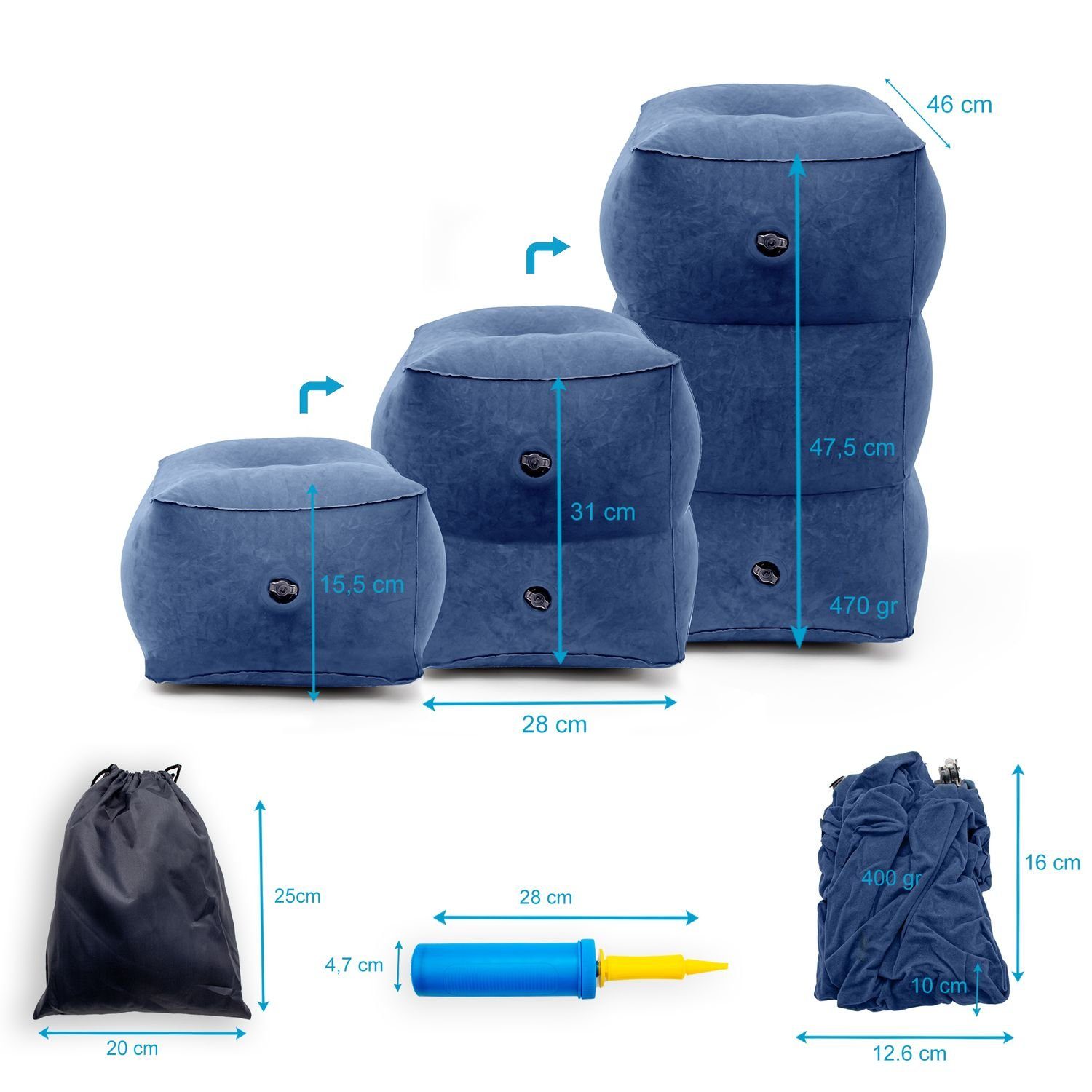 Intirilife Fußstütze, Fußstütze Reise Hocker mit Tasche und Luftpumpe aufbl günstig online kaufen