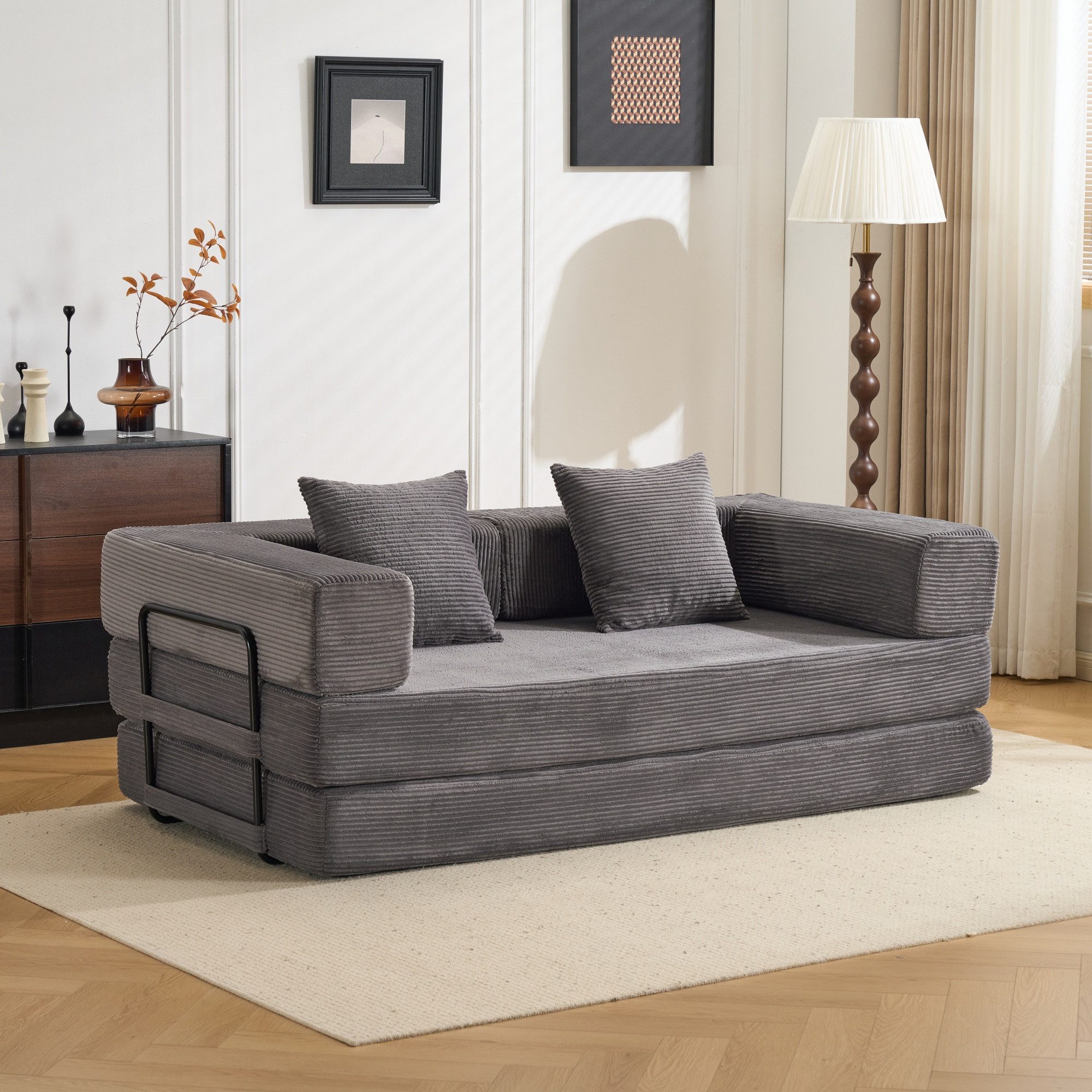 Vankel Sofa Modulares Sofa mit Schlaffunktion aus Cord, faltbar & flexibel, Bequemes Schlafsofa ohne Montage für Wohnzimmer und kleine Räume