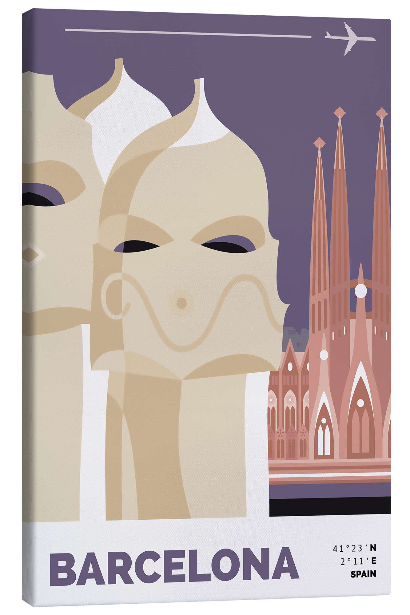 Posterlounge Wandbild Barcelona, Retro Travel Design, erhältlich als Poster, Leinwandbild, Wandsticker oder Acrylglasbild