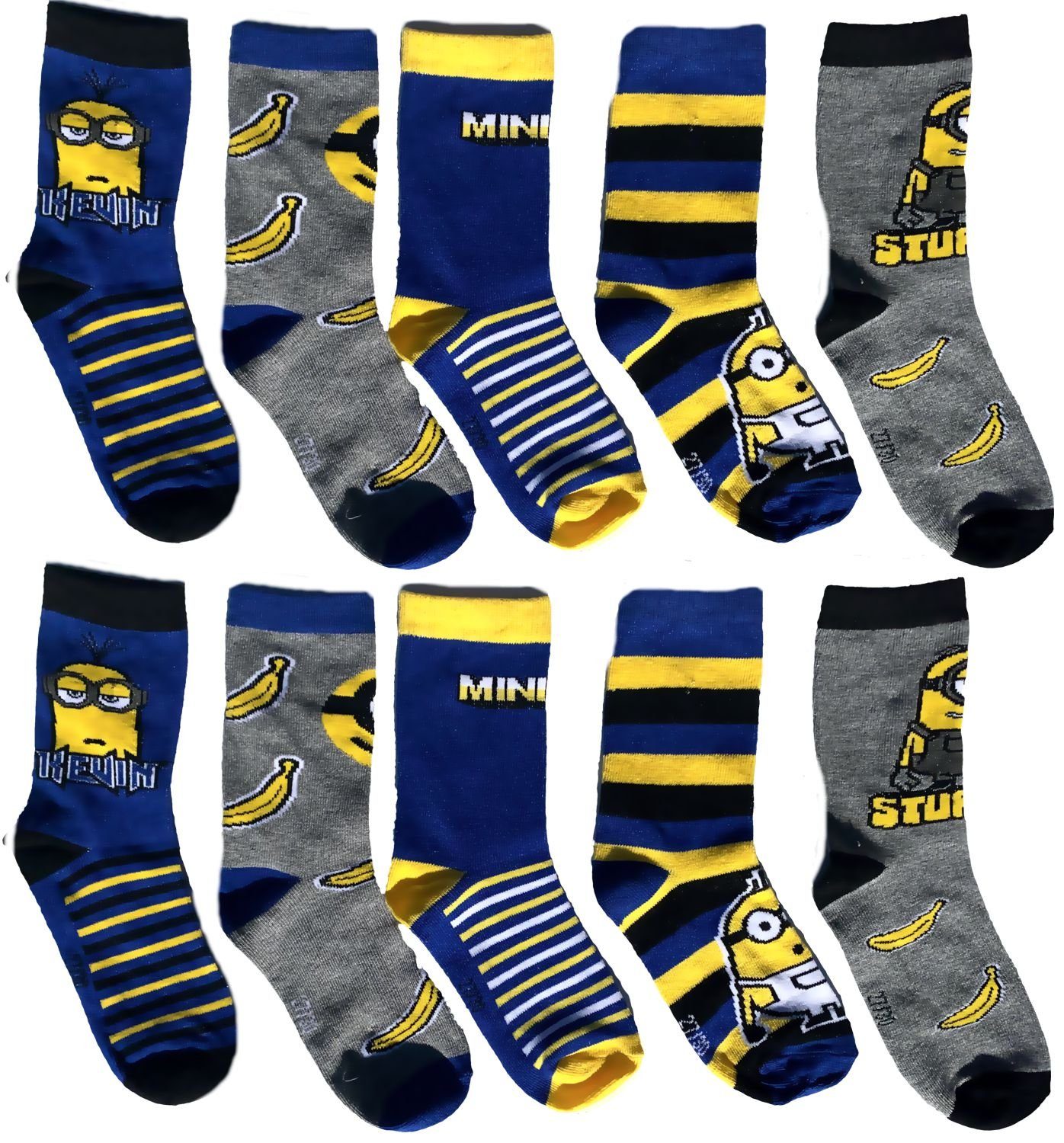 Minions Feinsocken 5x Minions Kindersocken Feinstrümpfe Jungen + Mädchen Bekleidung Set 5 paar Носки Kniestrümpfe Gr.27/30 31/34 35/38