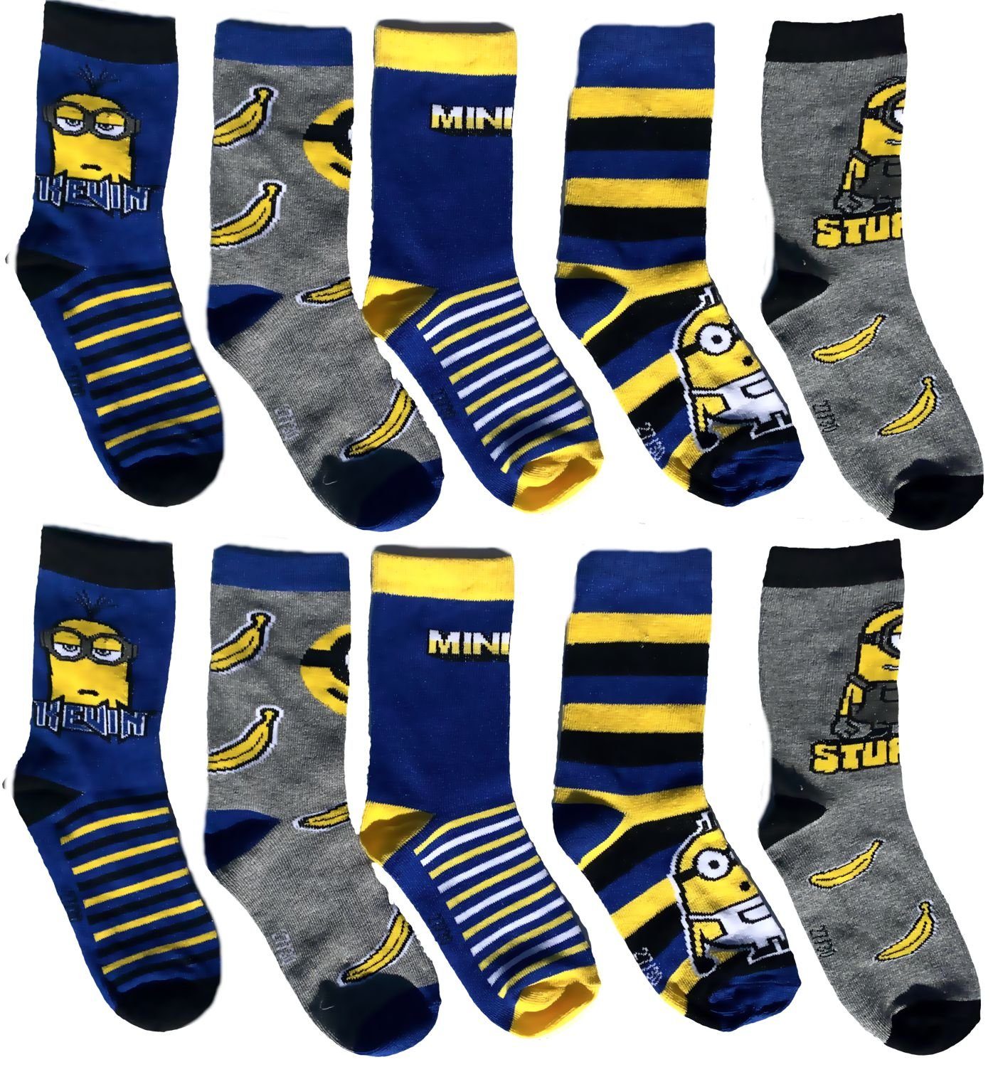 Minions Feinsocken 5x Minions Kindersocken Feinstrümpfe Jungen + Mädchen Bekleidung Set 5 paar Шкарпетки Kniestrümpfe Gr.27/30 31/34 35/38