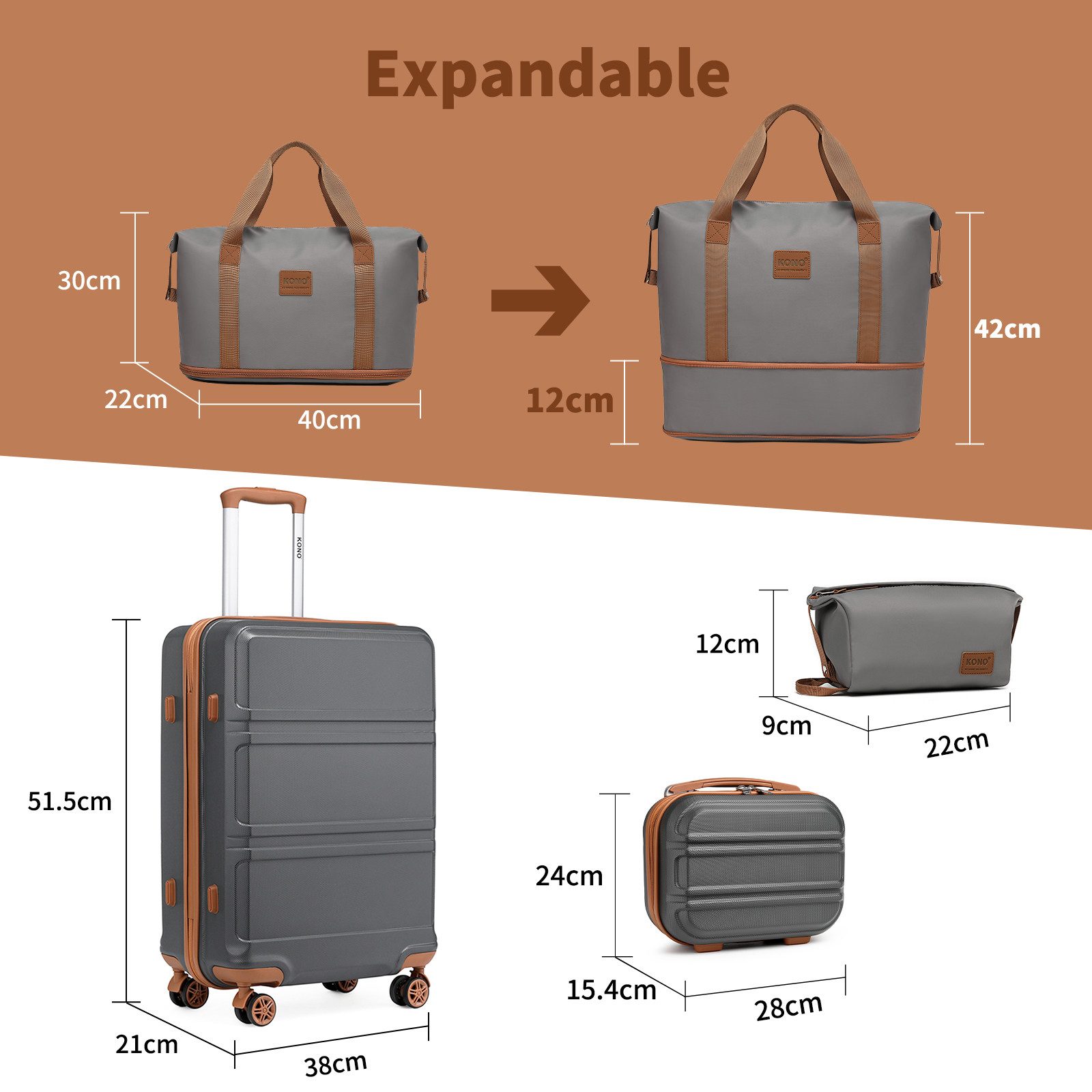 KONO Trolleyset Kombi-Set: Hartschalen-Koffer + Handgepäcktasche, (4 tlg) günstig online kaufen