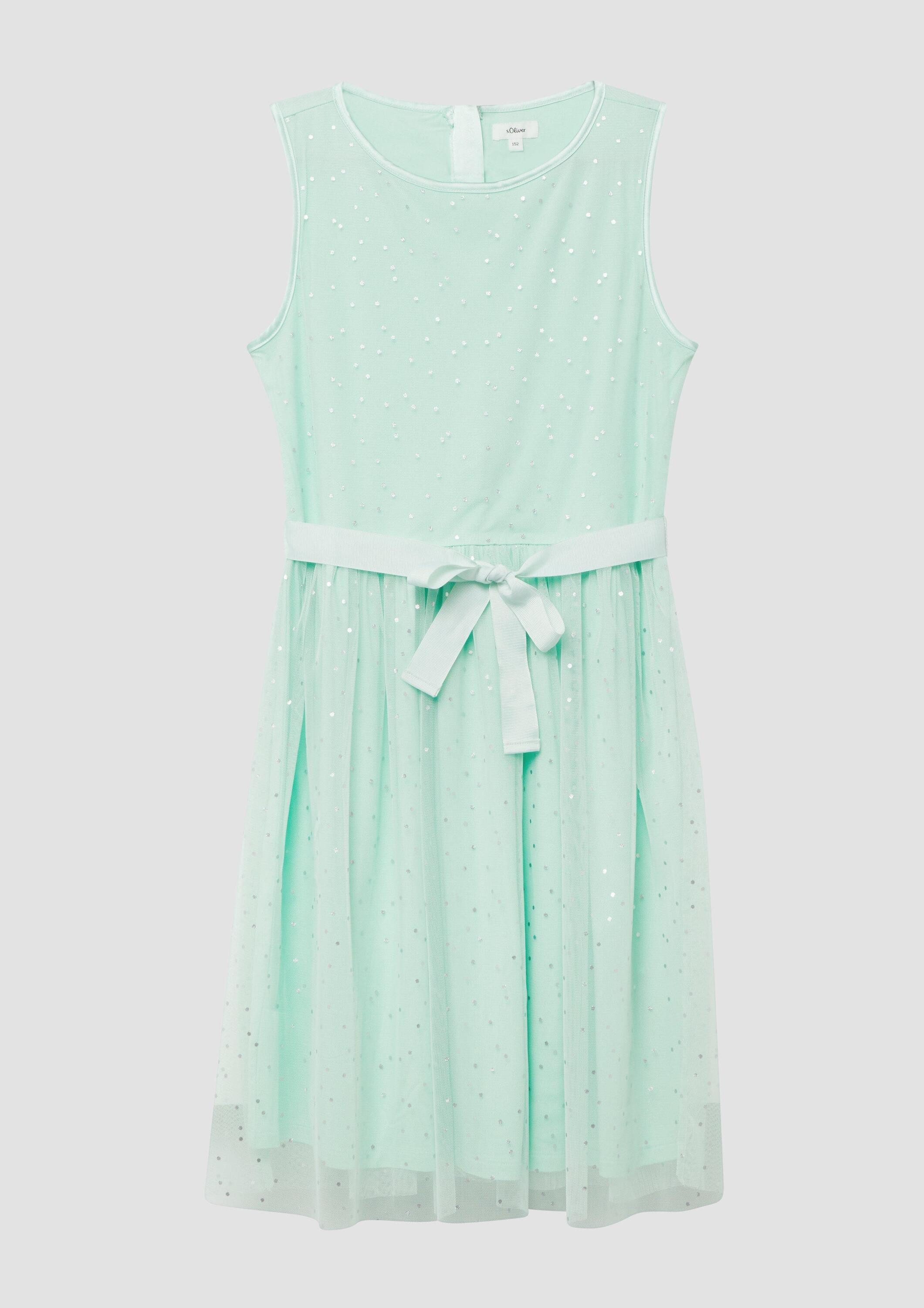 s.Oliver Minikleid Kleid Kurzes Kleid mit silbernen Punkten und Bindegürtel