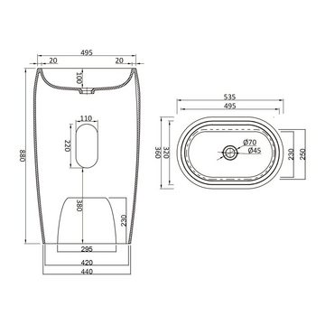 Mai & Mai Waschbecken Design Standwaschbecken freistehend Col132 Mineralguss Waschtisch