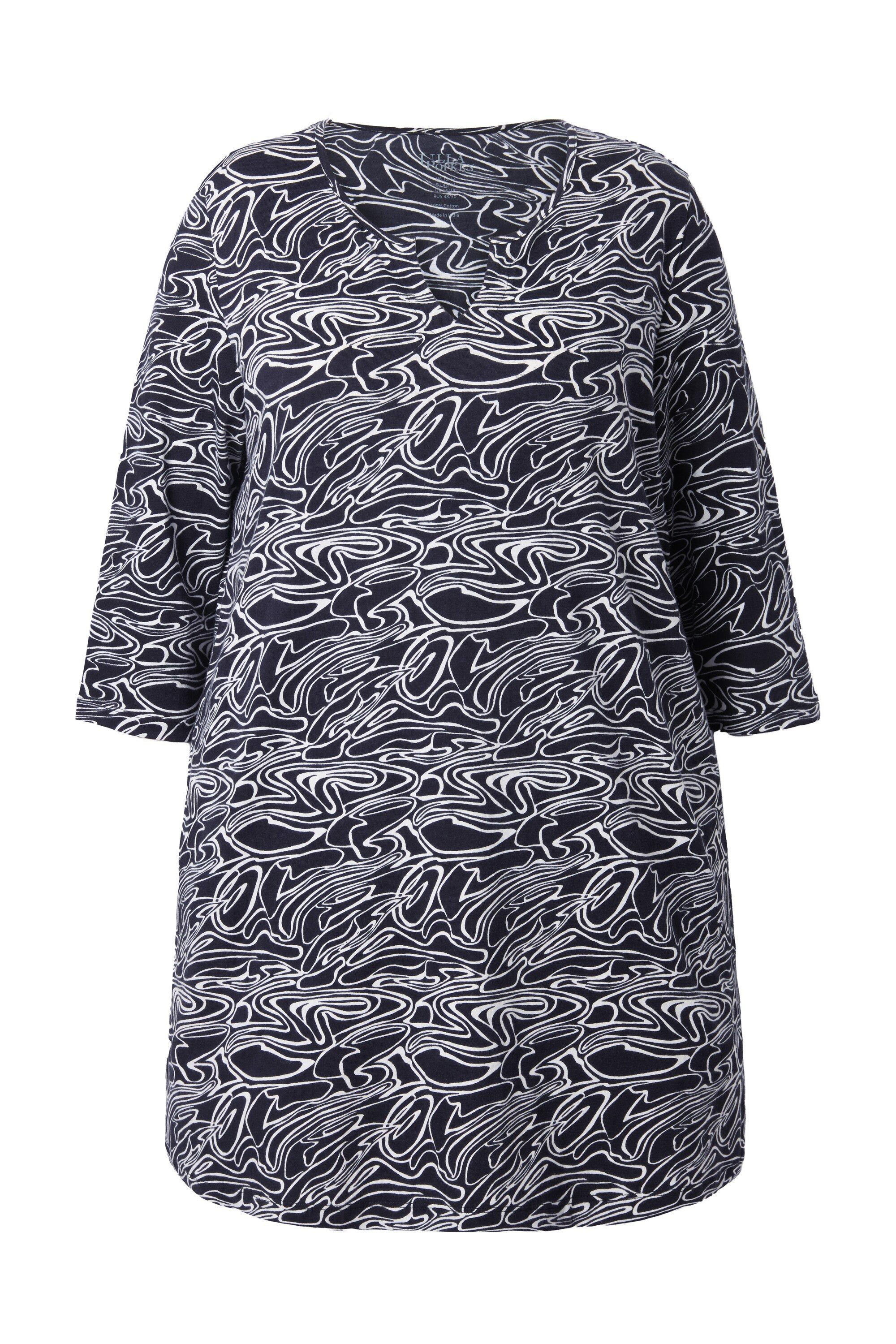 Ulla Popken Longshirt Longshirt Wellen A-Linie Tunika-Ausschnitt 3/4-Arm günstig online kaufen