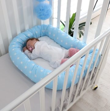 Bettrolle Babybett Nestchen Schlange, Wickeltischumrandung Stars blau, Babymajawelt, Lagerungshilfe im Schlaf, Sitzen, Liegen oder Entspannen. Made in EU