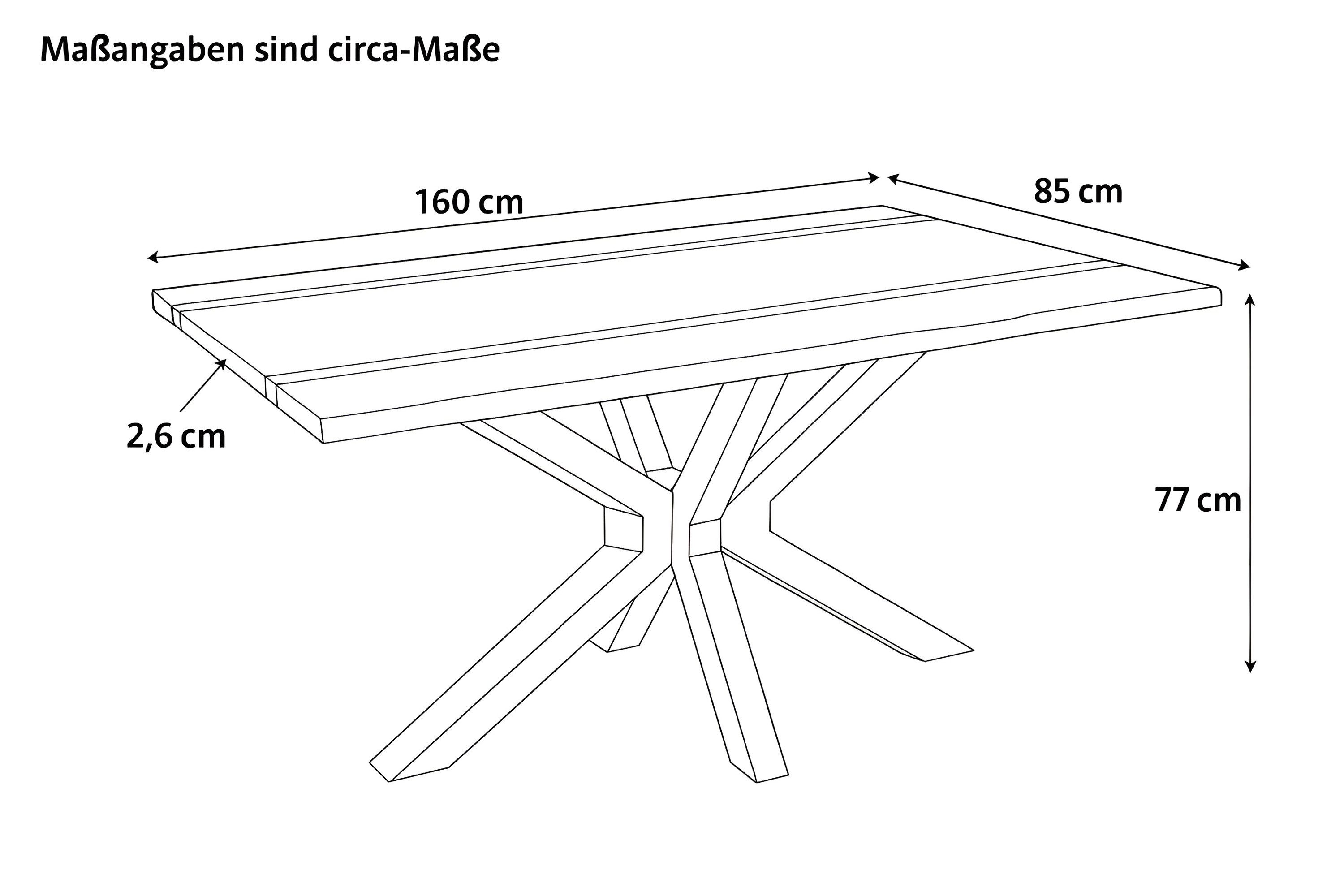 SAM® Esstisch Pietra, Akazienholz, echte Baumkante oder Schweizer Kante, Spider-Gestell