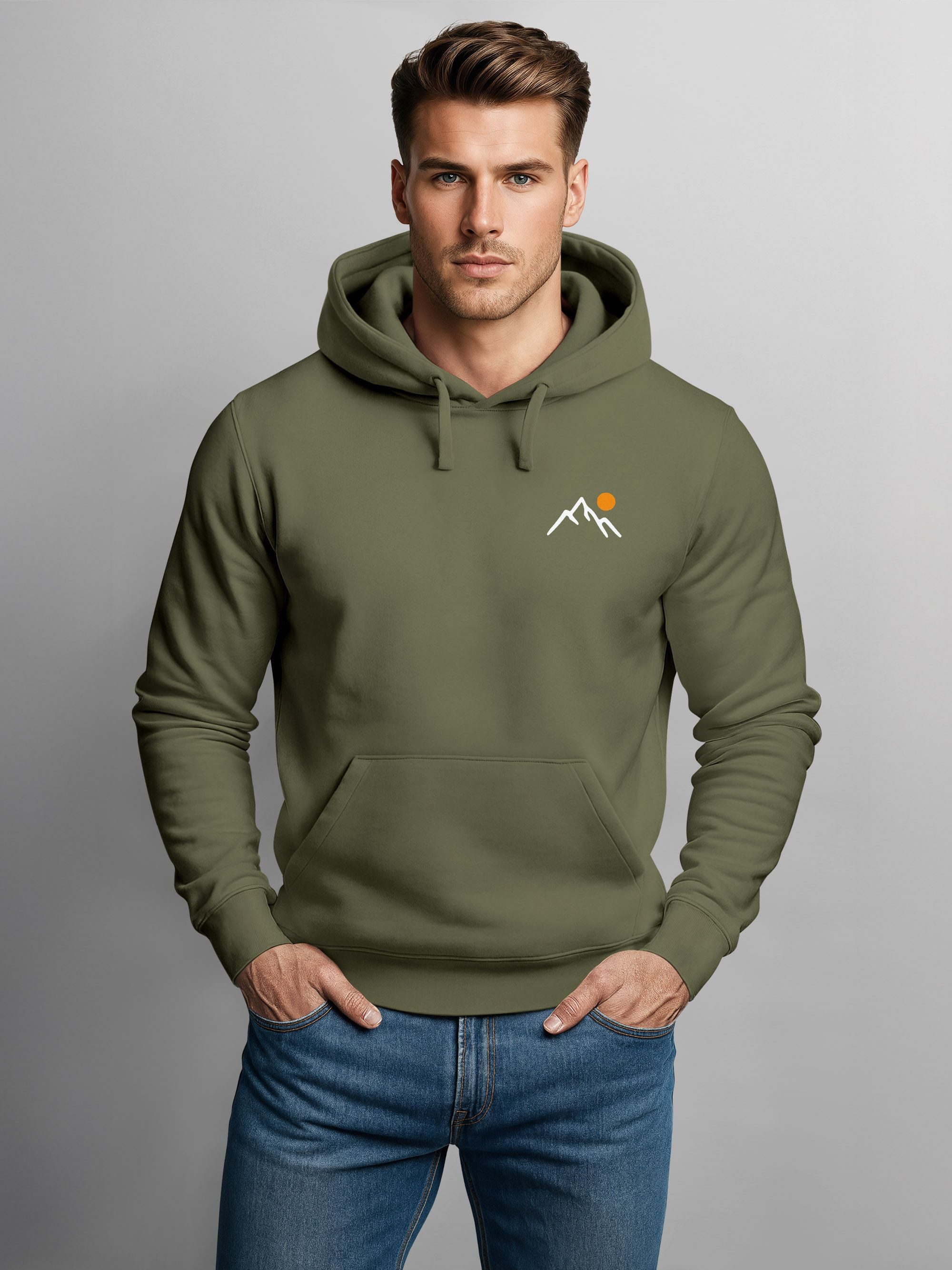 Neverless Hoodie Herren Hoodie Minimal Mountain Kapuzensweatshirt Logo Bergmotiv