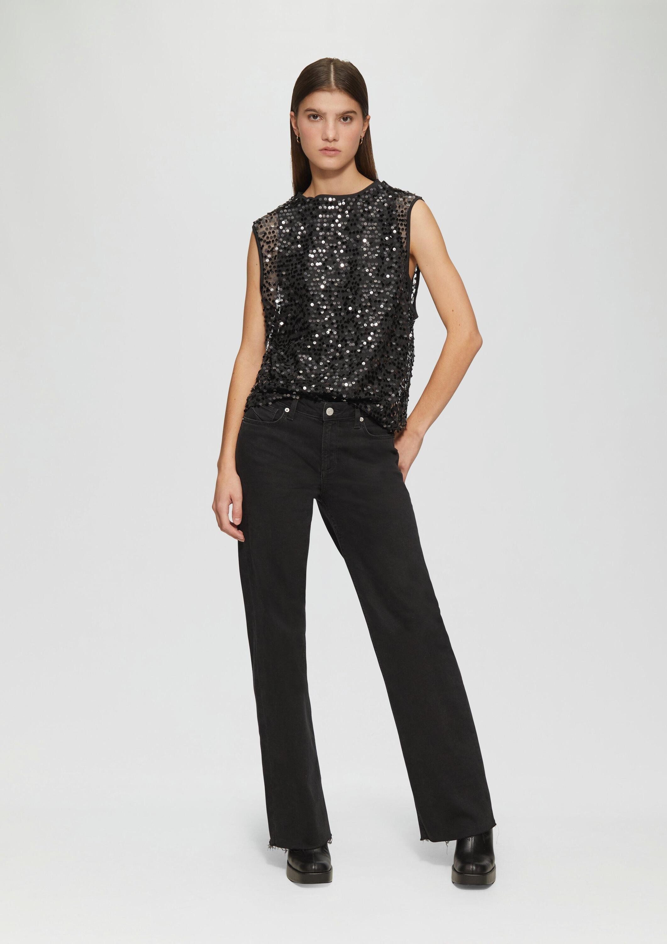 QS Blusenbody Bluse Unterlegtes Blusentop mit Pailletten und Rundhalsausschnitt – Bild 5 von 5
