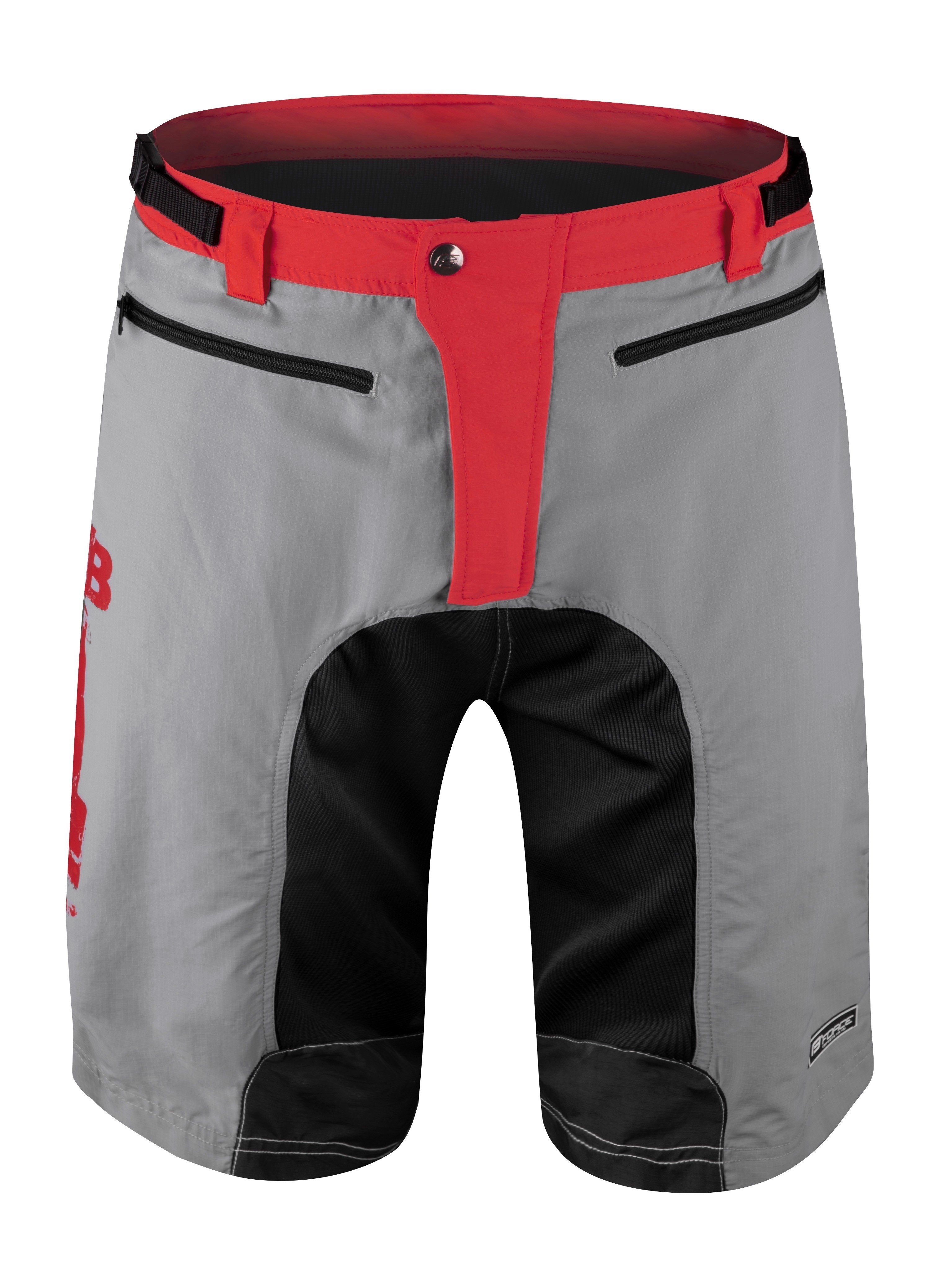 FORCE Fahrradhose FORCE Shorts MTB-11 grau-schwarz-rot, mit Innenhose & Gel Pad