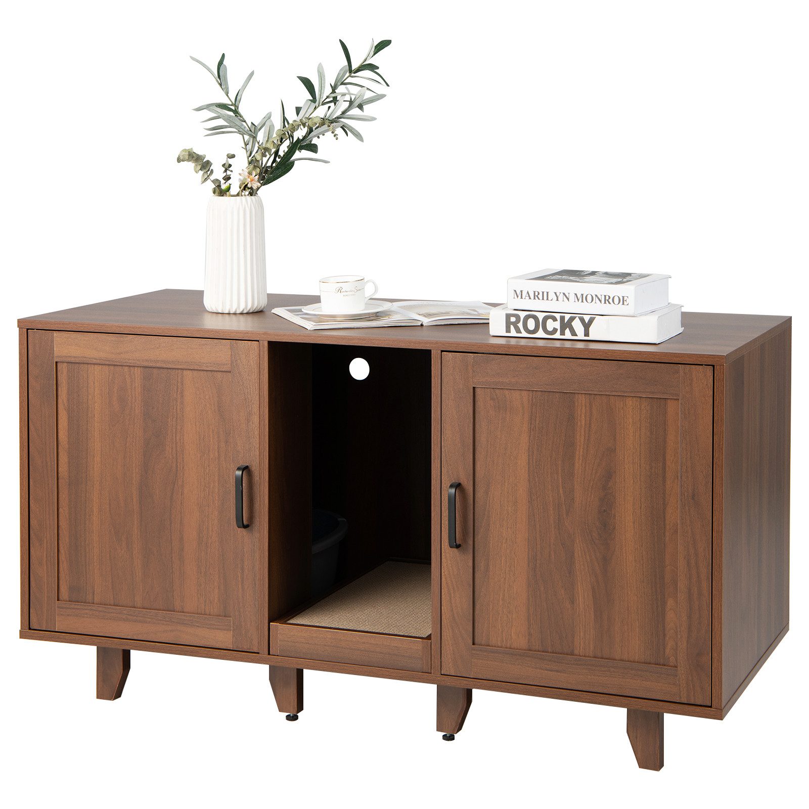 COSTWAY Tierhaus, Katzenklo Schrank, mit 2 Türen & Kratzbrett, 120 x 52 x 6 günstig online kaufen