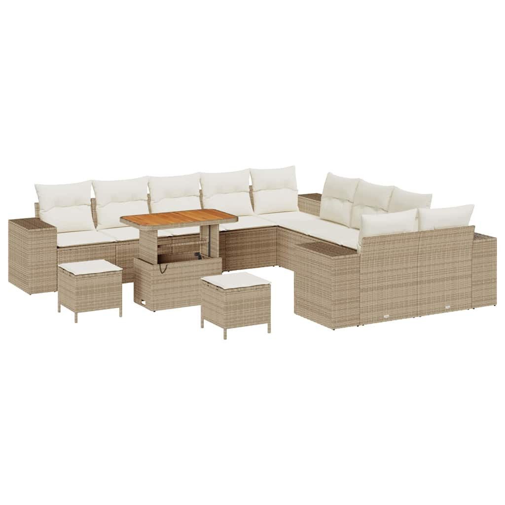 vidaXL Gartenlounge-Set Gartensofa-set mit Kissen 13 pcs Beige Poly-Rattan, (13-tlg)