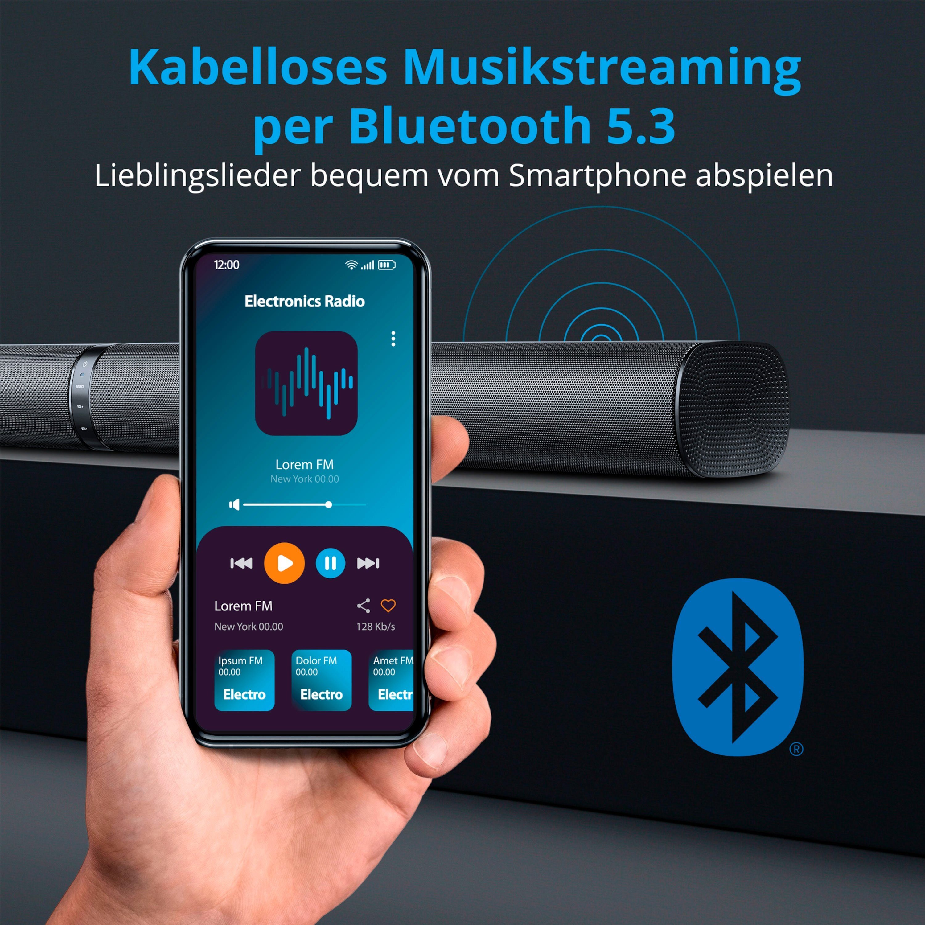 Medion® LIFE® P61450 Soundbar, Bluetooth®, 2 x 30 W und 60 W (RMS) Subwoofer Soundbar (Bluetooth, 30 W, 3 Soundeinstellungen, Kabellose Musikübertragung)