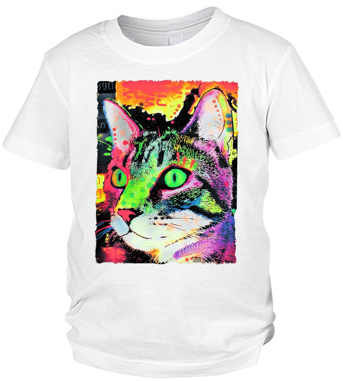 Shirt - Motiv Kindershirt Katzen Kinder Tini Shirts buntes : Curiosity Cat Katzenmotiv Print-Shirt für