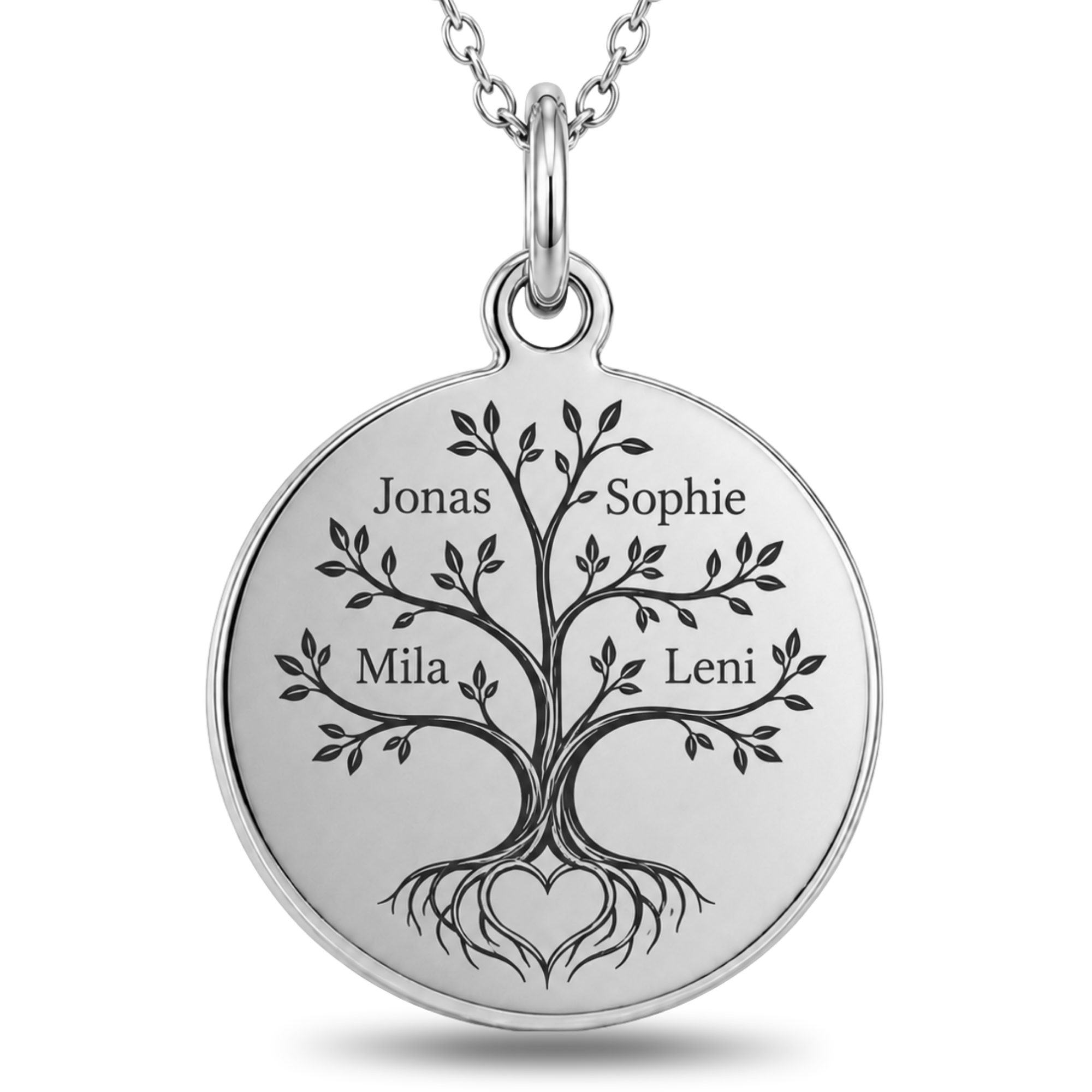 BS Schmuckdesign Kette mit Anhänger mit Gravur Personalisierte Familienkette Lebensbaum Namenskette aus Edelstahl (inkl. Gravur), personalisiert inkl. Geschenkbox