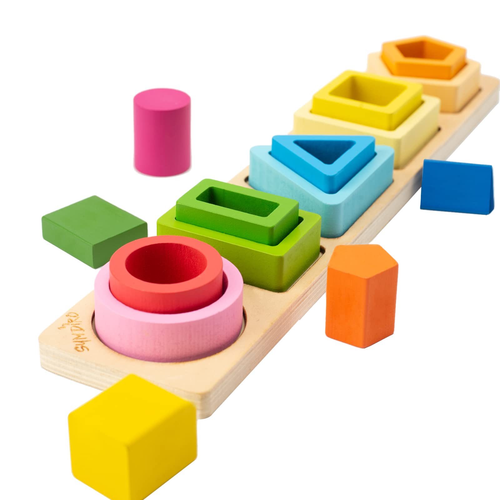 Zaewry Lernspielzeug Montessori Spielzeug Geometrisches Holzspielzeug für Stapelspiel, mit Bunten Formen Lernspielzeug Motorischen Fähigkeiten