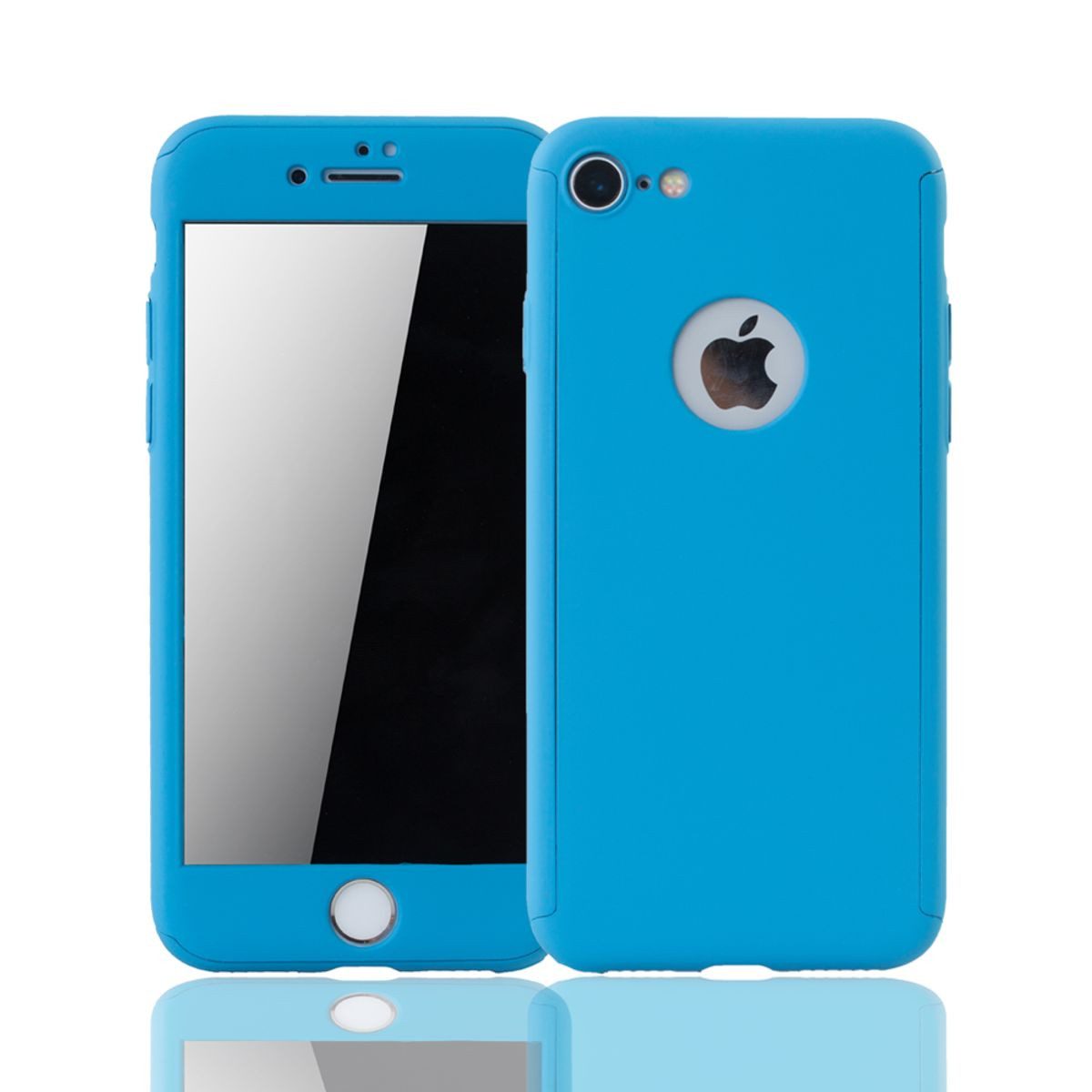 König Design Handyhülle Apple iPhone 8, Apple iPhone 8 Handyhülle 360 Grad Schutz Full Cover Blau