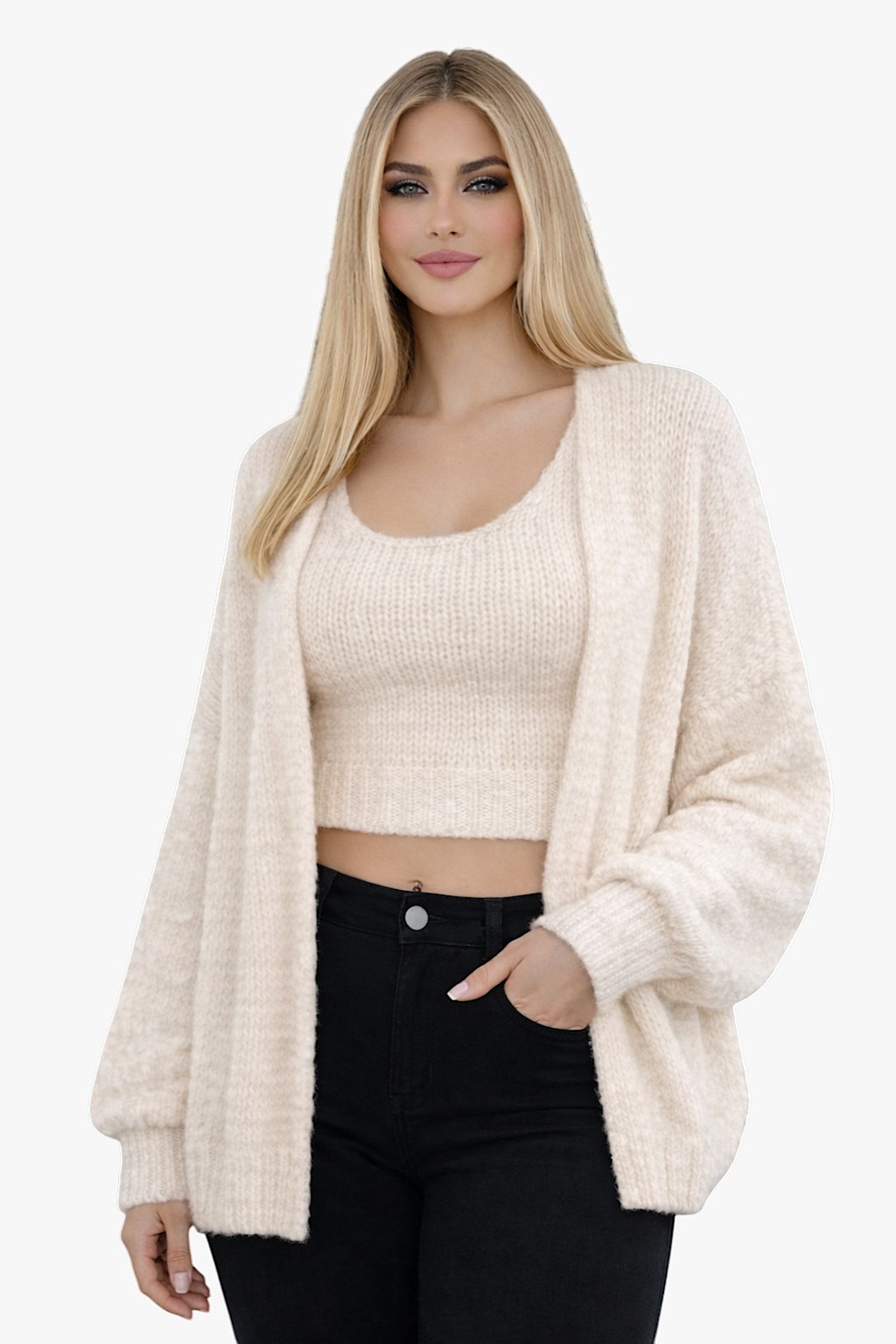 Worldclassca 2-in-1-Strickjacke WORLDCLASSCA Damen Cardigan Strickjacke + Strick Top 2 Tlg Fashion Neue Kollektion - Stilvolle und gemütliche Strickmode für Damen