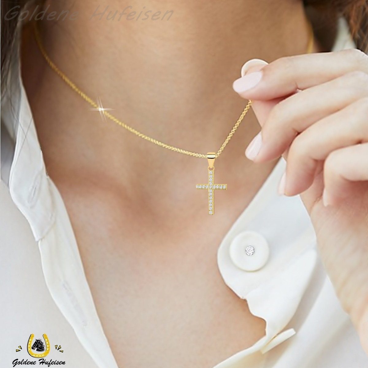 Goldene Hufeisen Kette mit Anhänger Halskette Gold Kreuz 925 24K vergoldet günstig online kaufen
