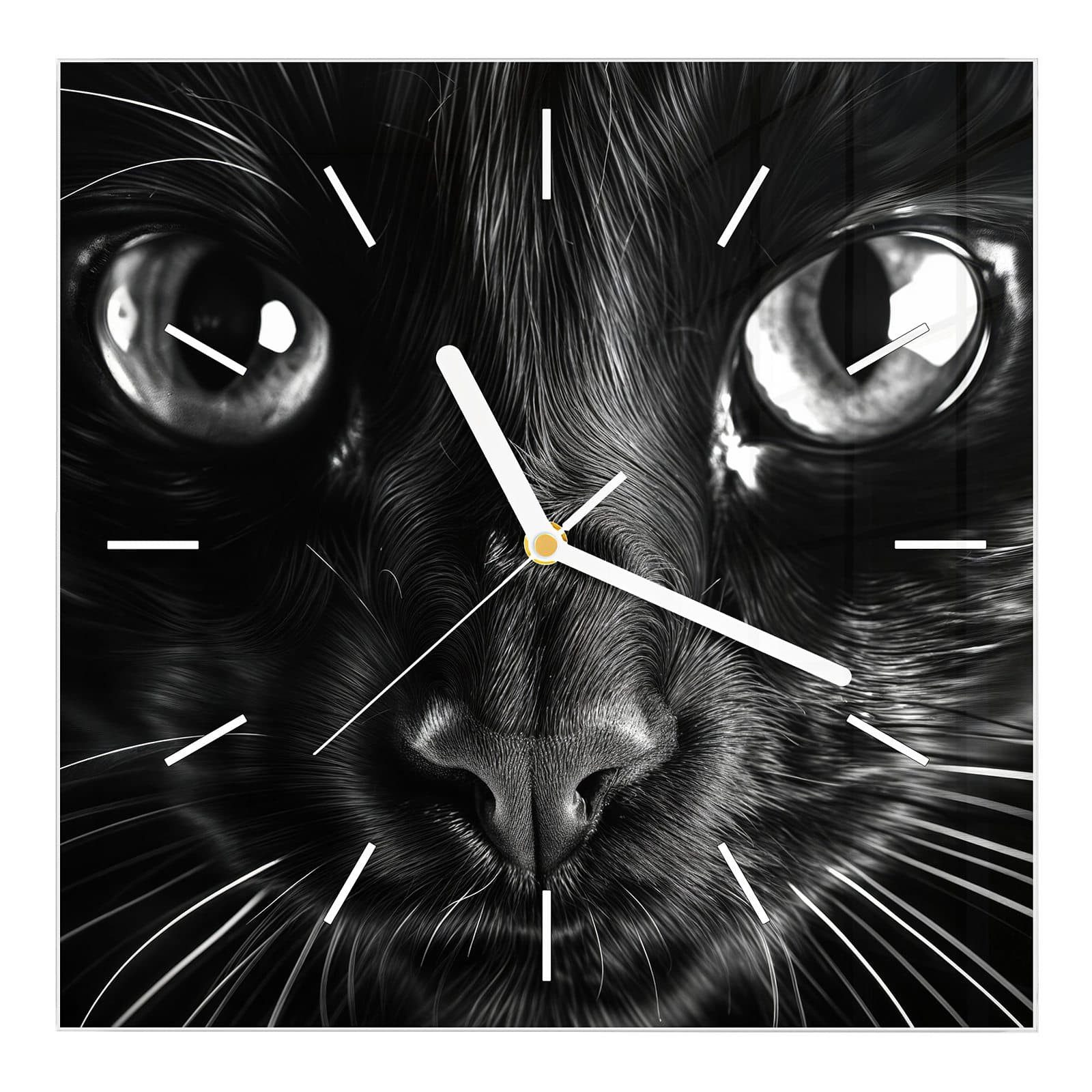 Wanduhr Glasuhr Wanduhr Wandkunst Größe 30 x 30 cm mit Motiv Katzengesicht