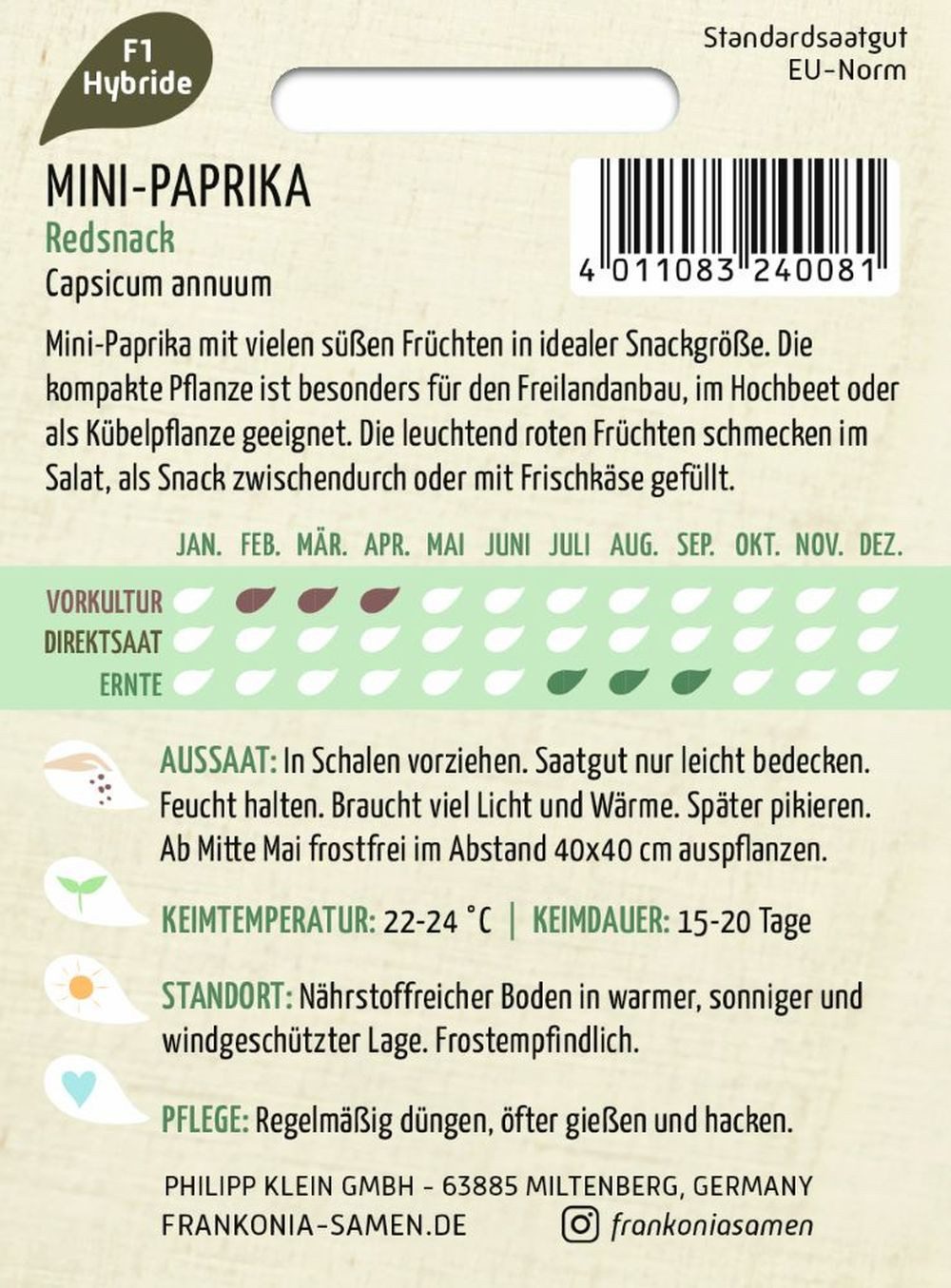FRANKONIA Gemüsesamen Mini-Paprika, Redsnack - Paprika-Samen Saatgut Samen, Capsicum – Bild 2 von 2