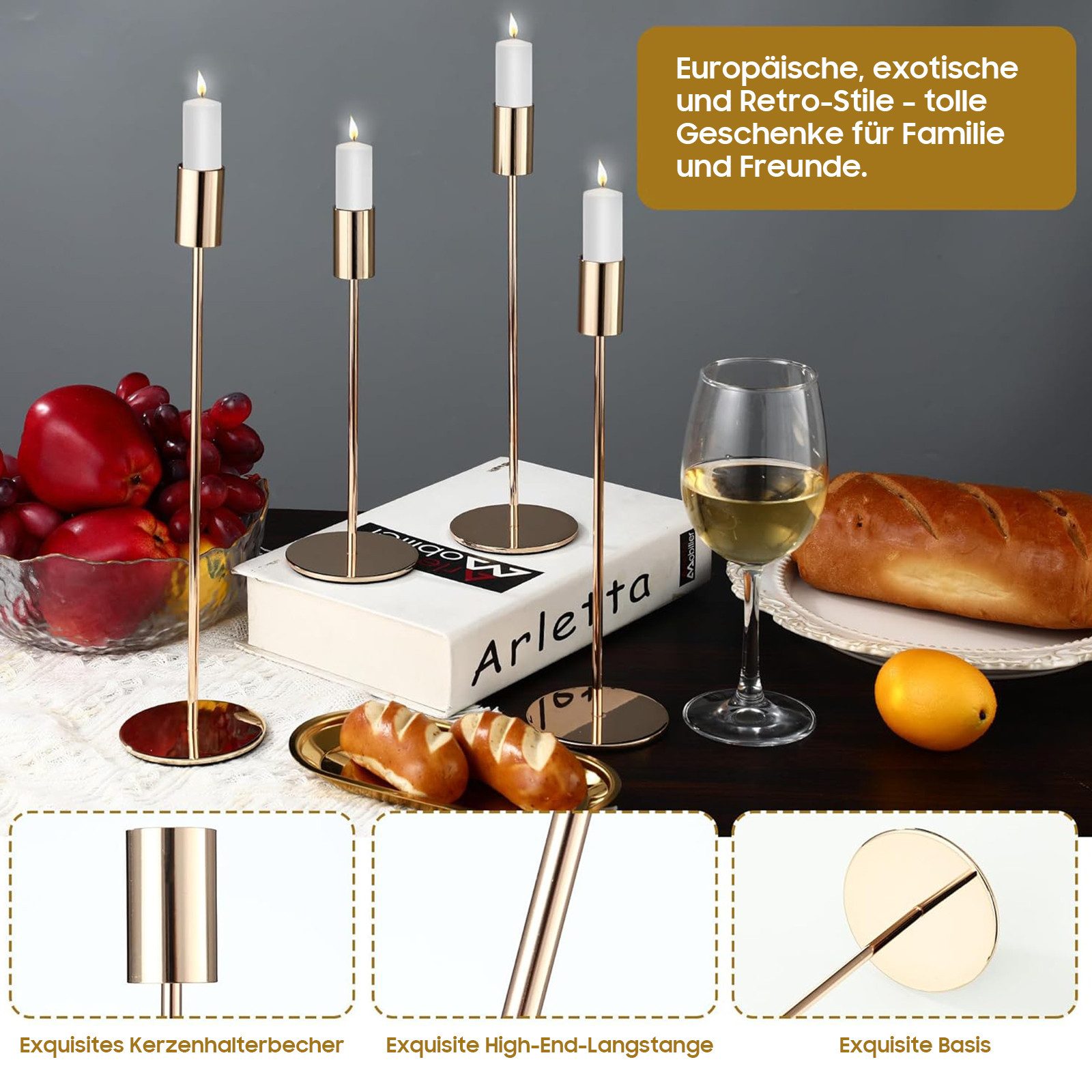 AIMAX Tischkerzenhalter Kerzenhalter 6er-Set Kerzenhalter, Kerzenständer, Metall, (Set, 6 St., 6x Kerzenständer), Metall Kerzenhalter, 33/28/23cm – Bild 4 von 5