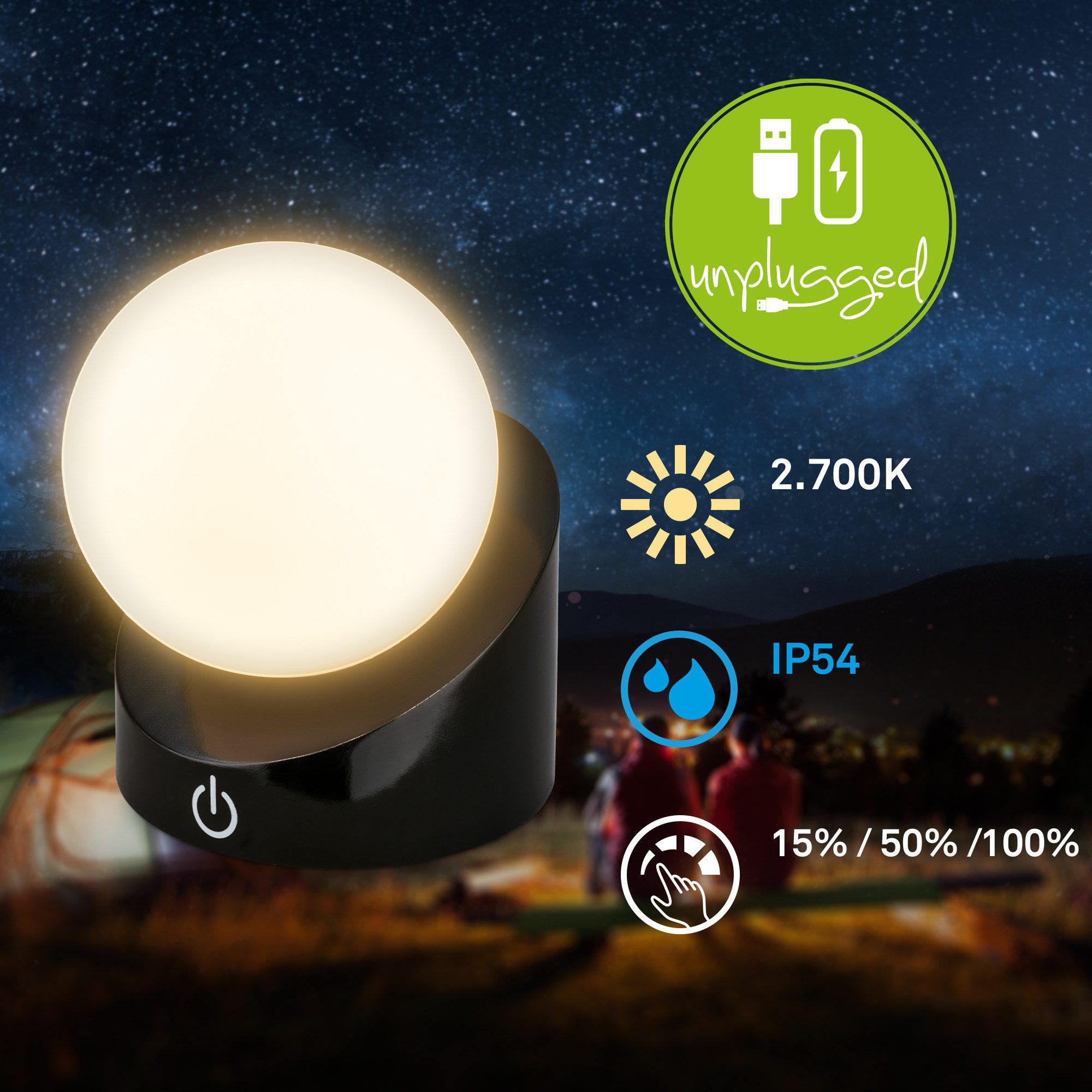 Briloner Leuchten Tischleuchte LED Tischlampe Kunderzimmer Flur Outdoor Aussen, LED fest integriert, 2700K - Extra - Warmweiß, Tischlampe kabellos 10x8x9cm Blau 2W Kinderzimmer Flur Outdoor Aussen