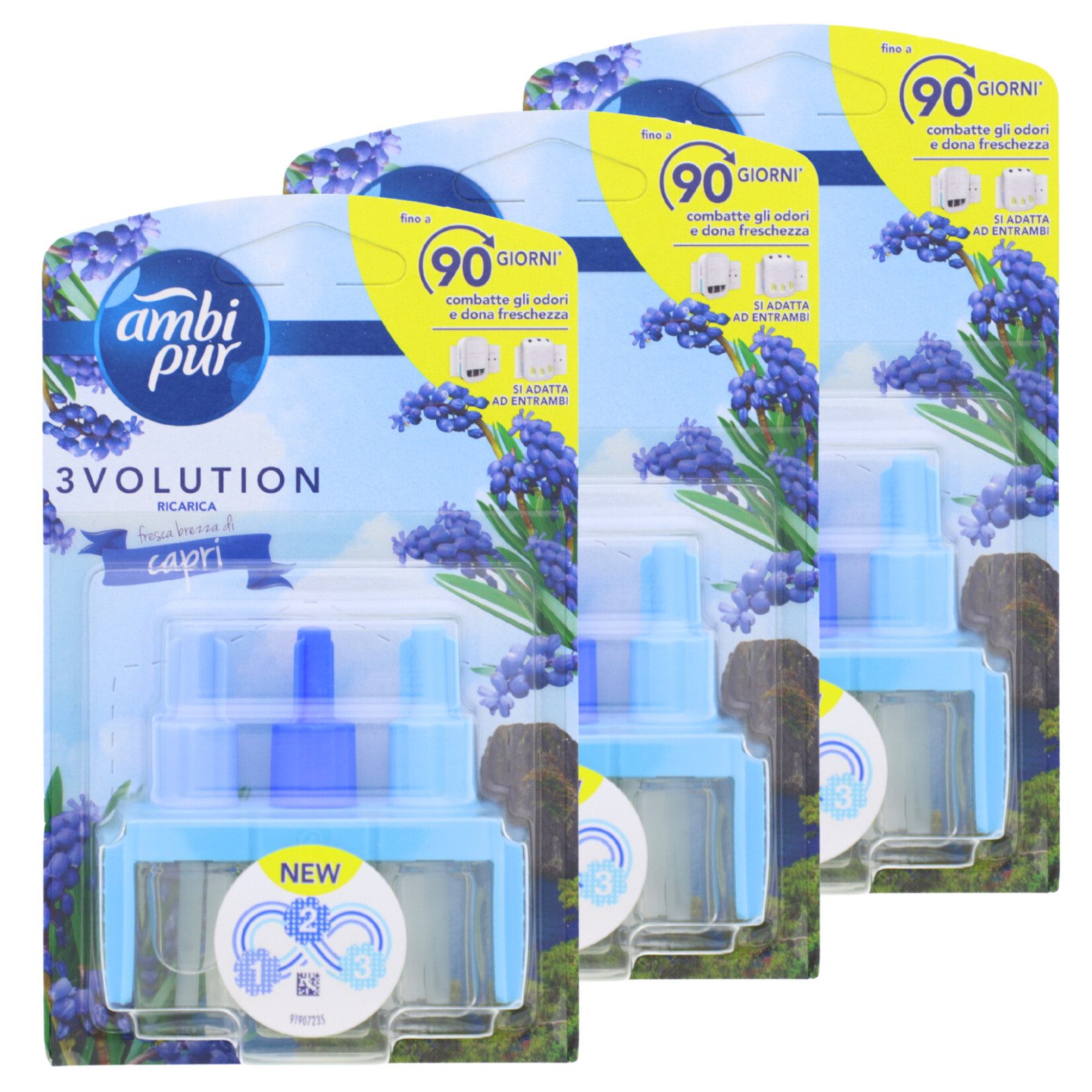 ambi pur Raumduft 3 x Ambi Pur 3Volution Capri Brise Lufterfrischer jeweils 20ml Nachfül