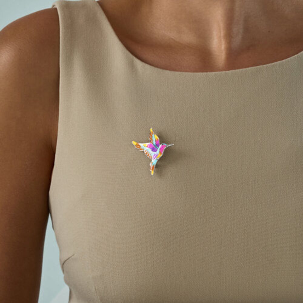 Secretforyou Anstecknadel Brosche Anstecknadel 925 Silber Kolibri Emaille Echtschmuck, 925 Sterling Silber