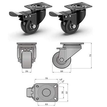 GBL Caster Wheels Möbelrolle Furniture Casters, 2 Brakes, 50mm, 200KG, Heavy Duty Furniture Casters with 2 Brakes, 50mm, 200KG