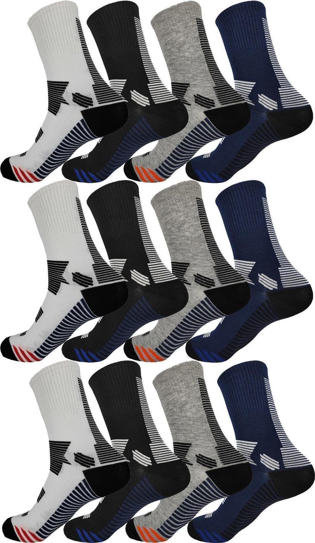 Freizeit Herren Mix19 Paar Paar, klassischer Form 12 EloModa Muster Socken Sport Basicsocken 12 (12-Paar)