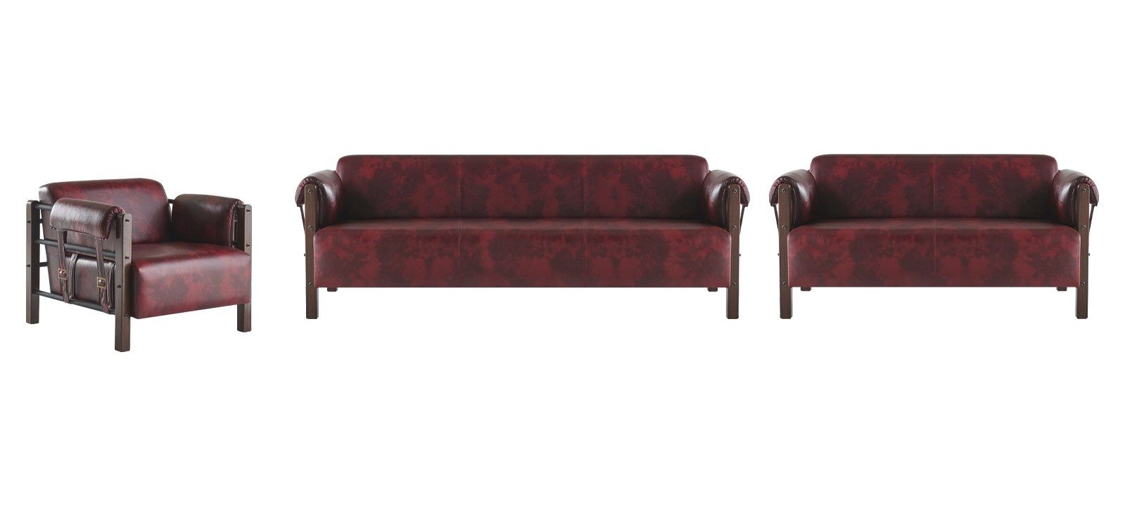 Xlmoebel Polstergarnitur Bordeaux Ledersofa Set 3-teilig: 3-Sitzer, 2-Sitzer, Sessel, (Polstergarnitur, 3-tlg., 3-teilig), Made in Europa