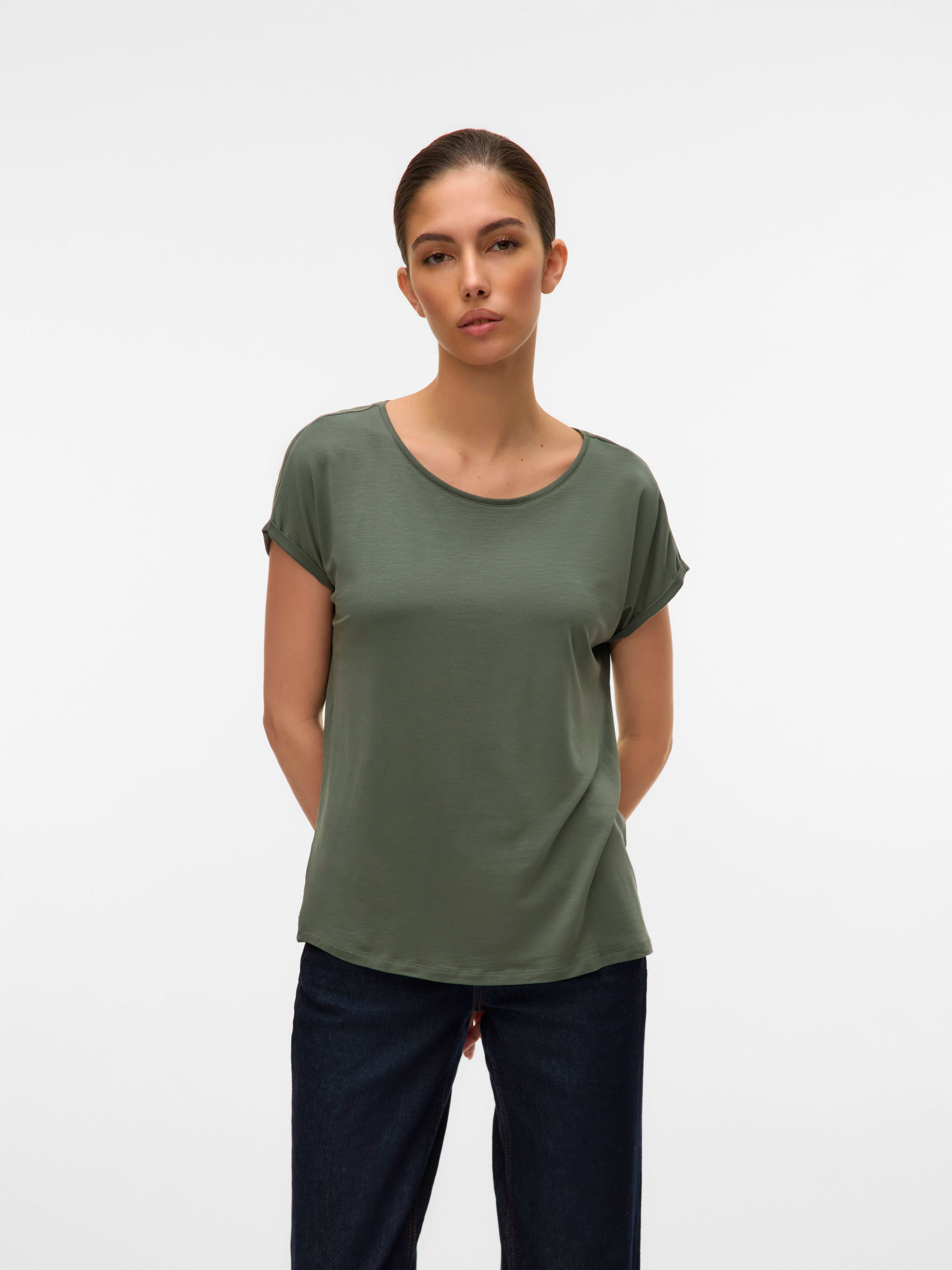 Vero Moda Rundhalsshirt VMAVA PLAIN SS TOP GAJRS NOOS Materialmix, regular fit