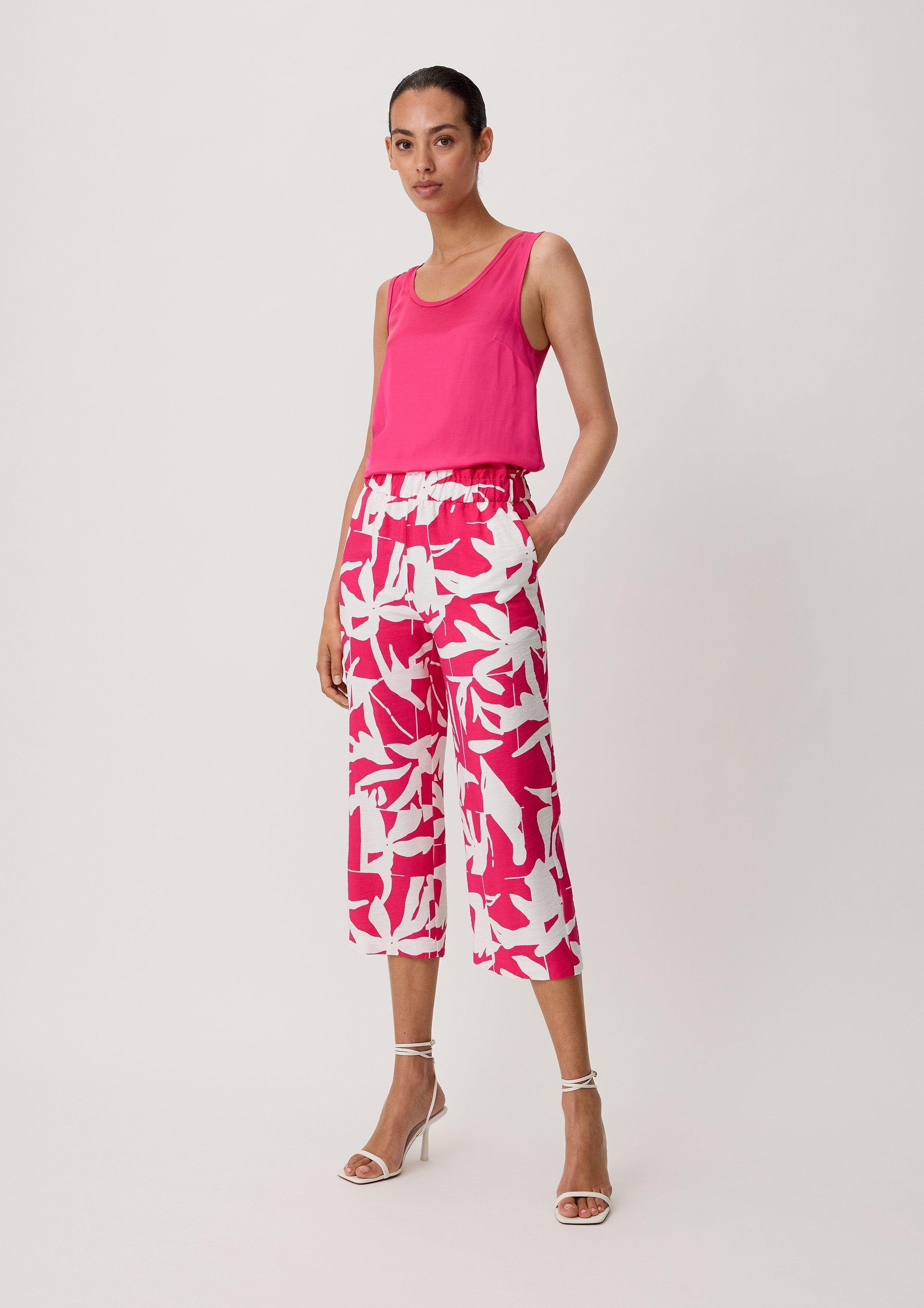 Comma Stoffhose Loose: Hose mit Allover-Print pink