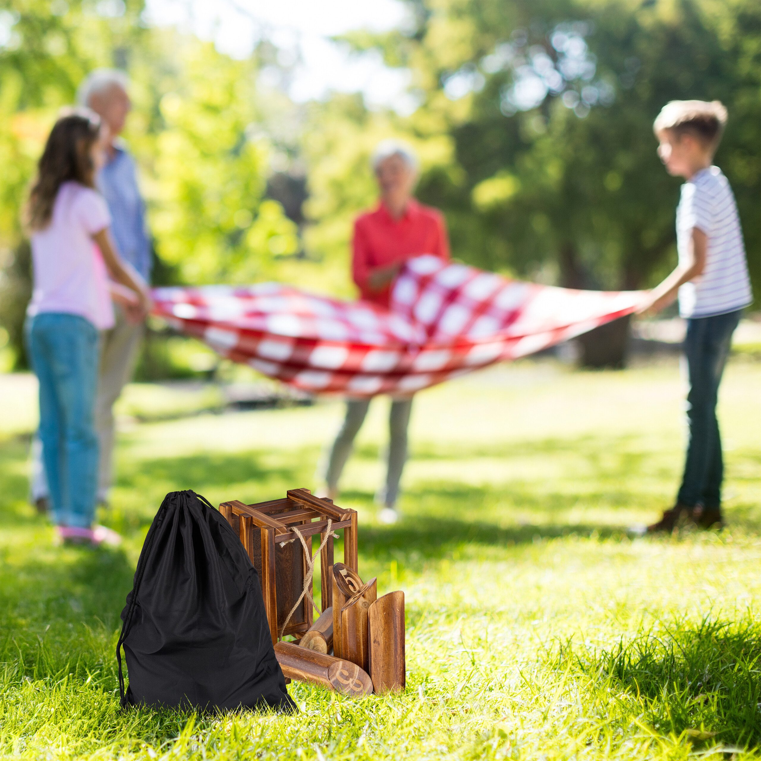 relaxdays Spielzeug-Gartenset Kubb Wikingerspiel mit Holzbox, (15-tlg)