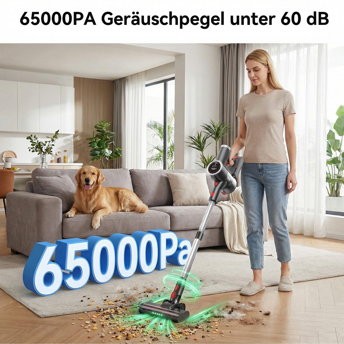 PRASKY Stielstaubsauger Akku Staubsauger Kabellos, Stielstaubsauger 65kPa/50Min, HEPA-Filter, 550 W, mit Beutel, staubsauger kabellos 550W Leicht und ideal für kleine Wohnungen