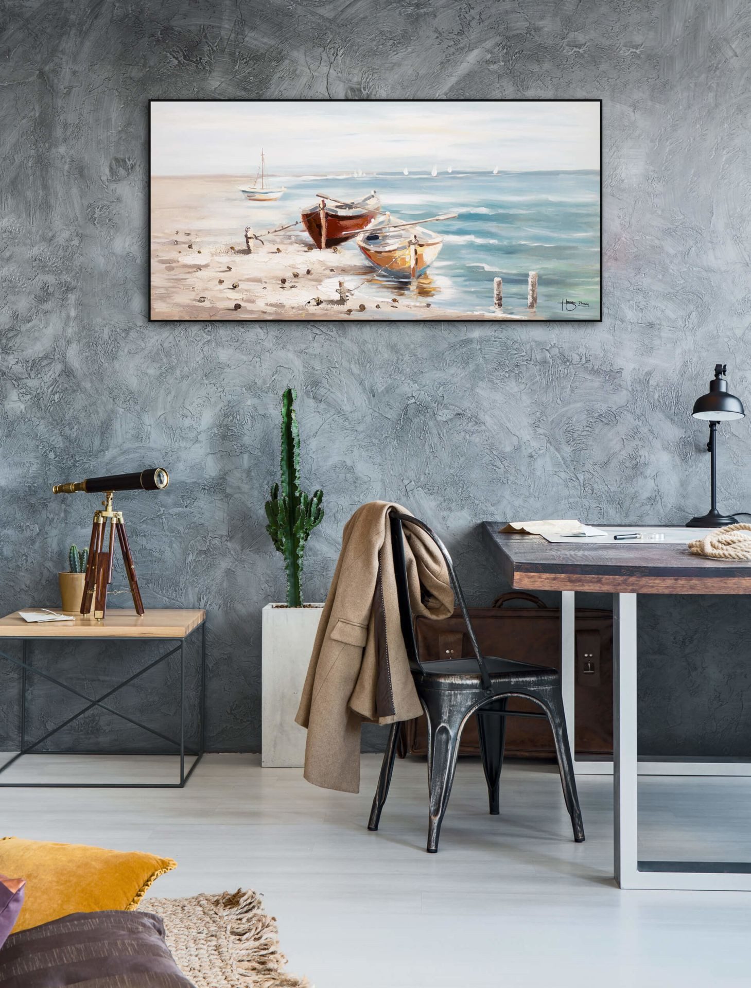 KUNSTLOFT Gemälde Seaside 120x60 cm, Leinwandbild 100% HANDGEMALT Wandbild Wohnzimmer