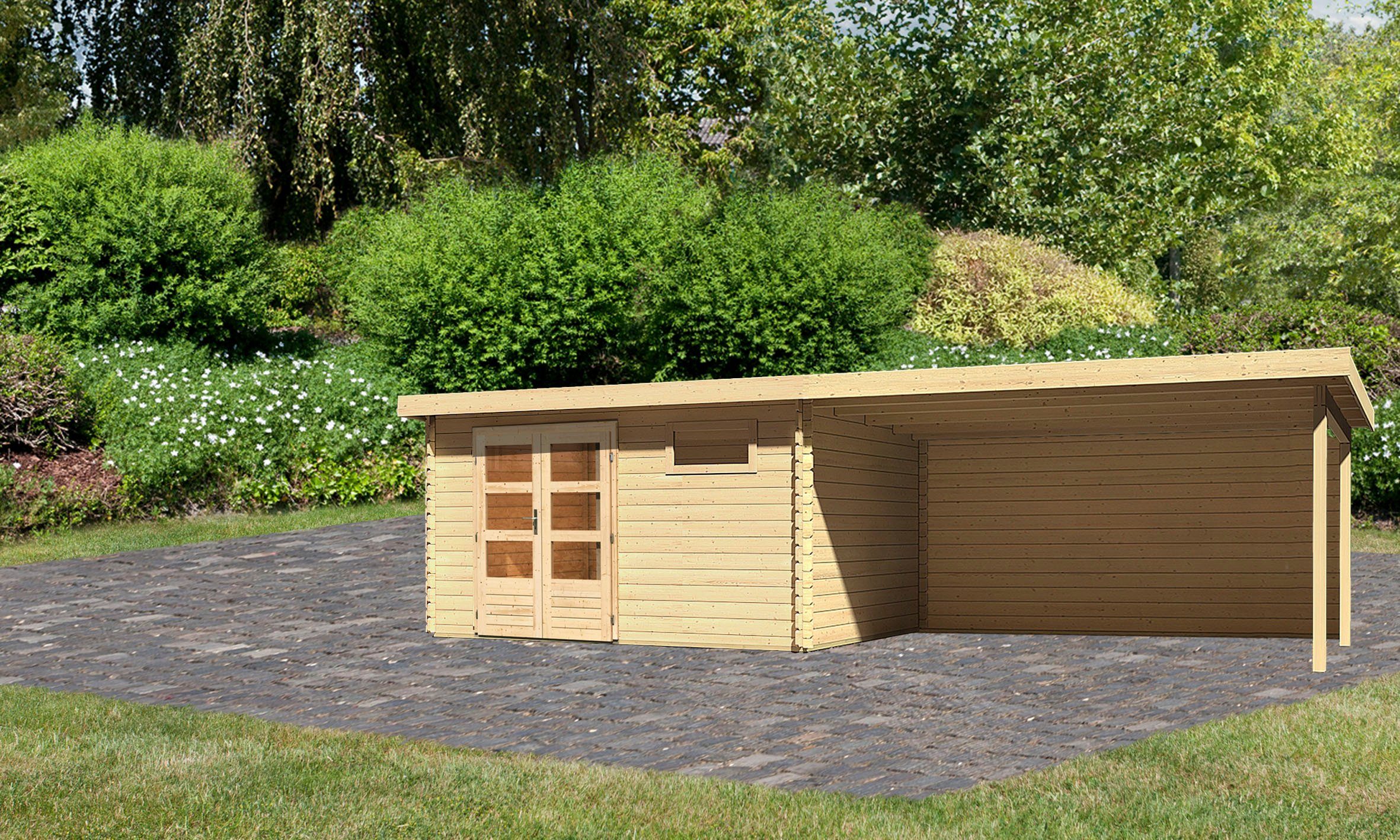 Karibu Gartenhaus Schloßsee 8, BxT: 804x333 cm, (Set), mit Anbaudach