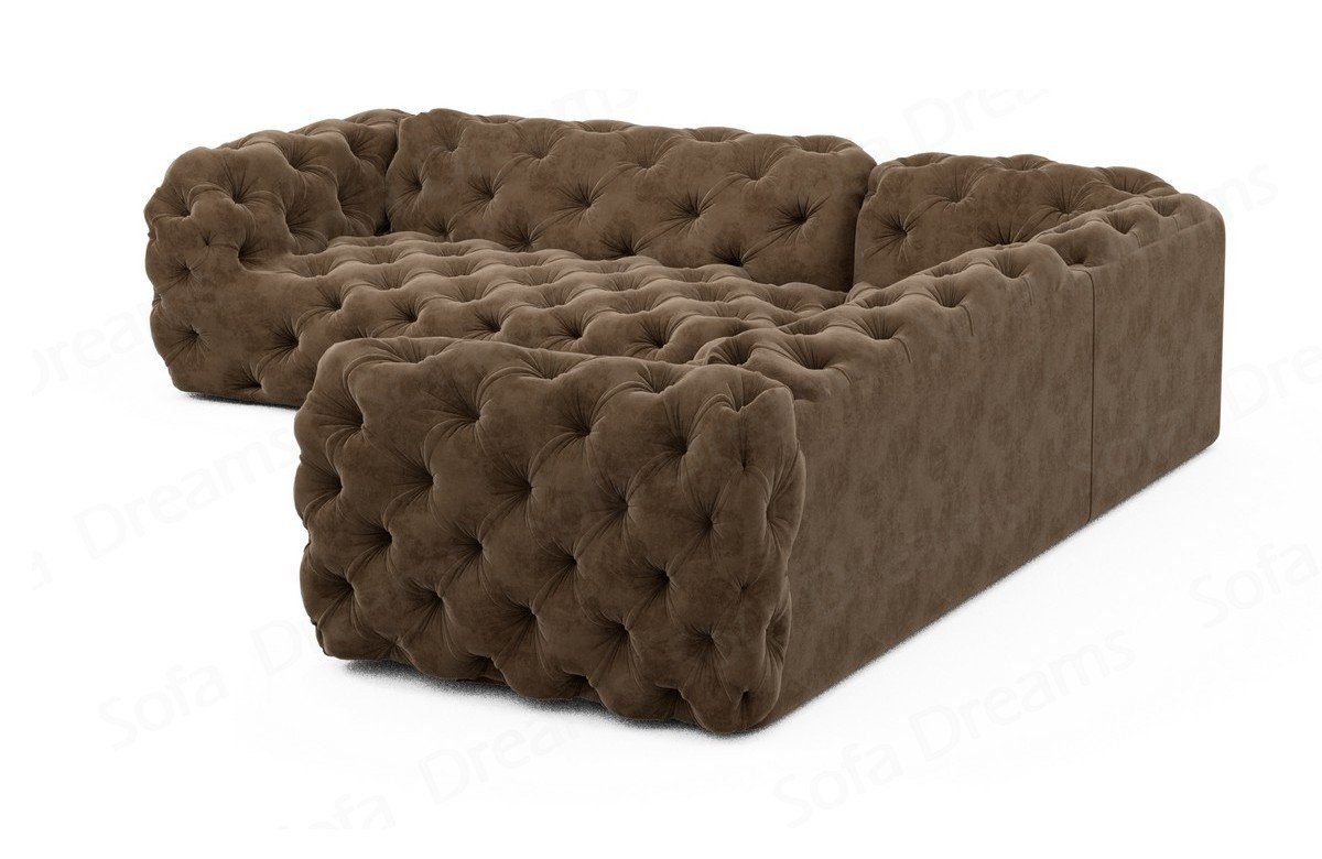Ecksofa Couch Sofa Stoff Stoffsofa, Form Samtstoff im Chesterfield hellbraun09 Dreams Sofa L Stil Lanzarote Luxus