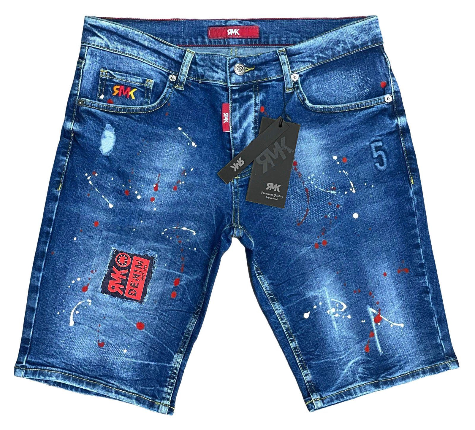 Jeans mit RMK Jeansshorts short 5 Pocket Blue Farbspritzern