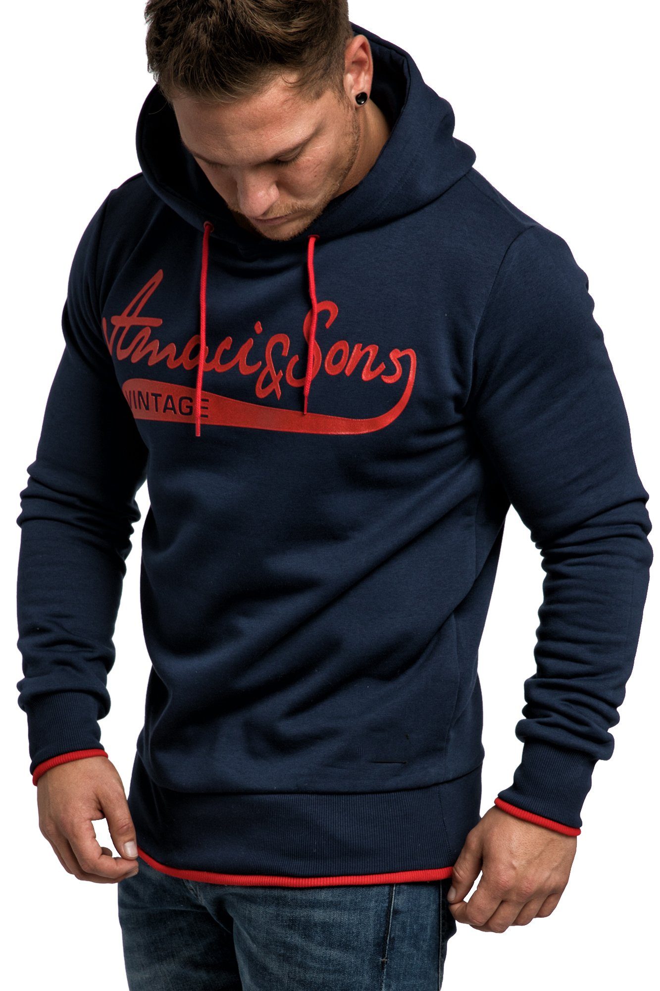 Amaci&Sons Herren Basic Kapuzenpullover – Hoodie In Anthrazit/Weiß/Schwarz, Größe XL