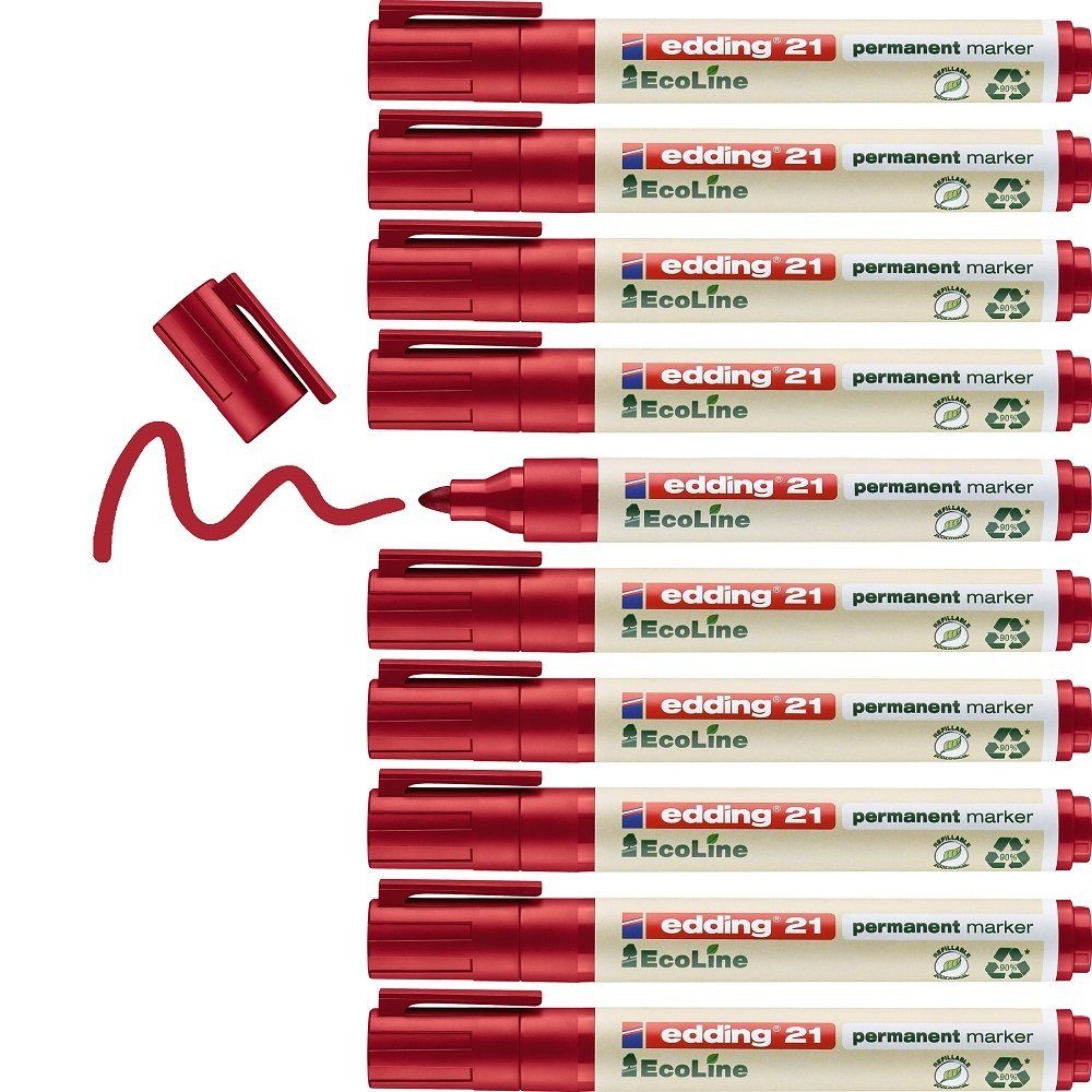 edding Permanentmarker 10 Permanentmarker No. 21 EcoLine Rundspitze 1,5-3mm rot