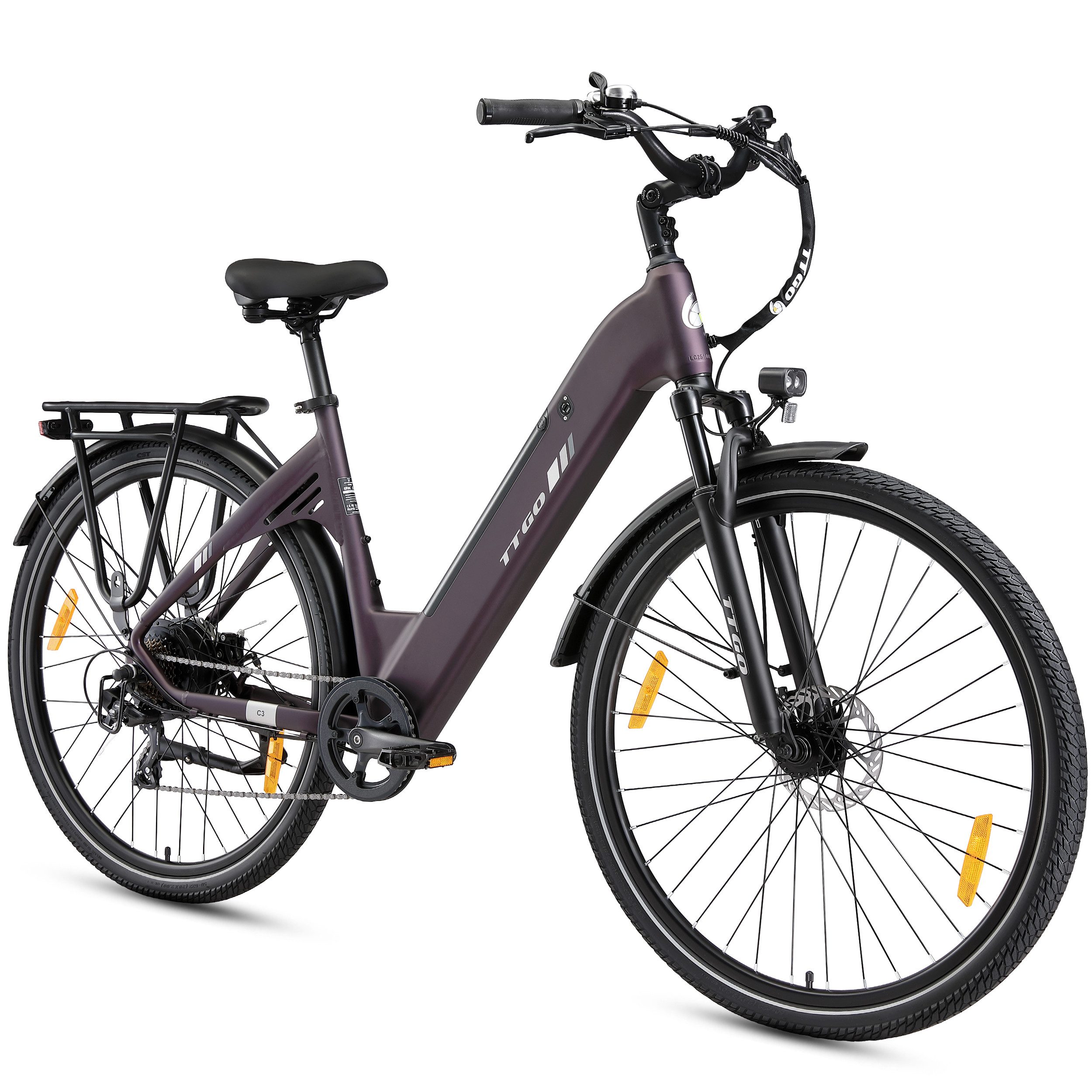 TTGO E-Bike Cityrad 28 x 2,0 Zoll, 150km, C3 2.0, Elektrofahrrad, Pedelec, nur 25kg, 7 Gang, Kettenschaltung, Heckmotor, 650 Wh, 5 Unterstützungsstufen, bis zu 130kg, Tiefeinsteiger-Rahmen
