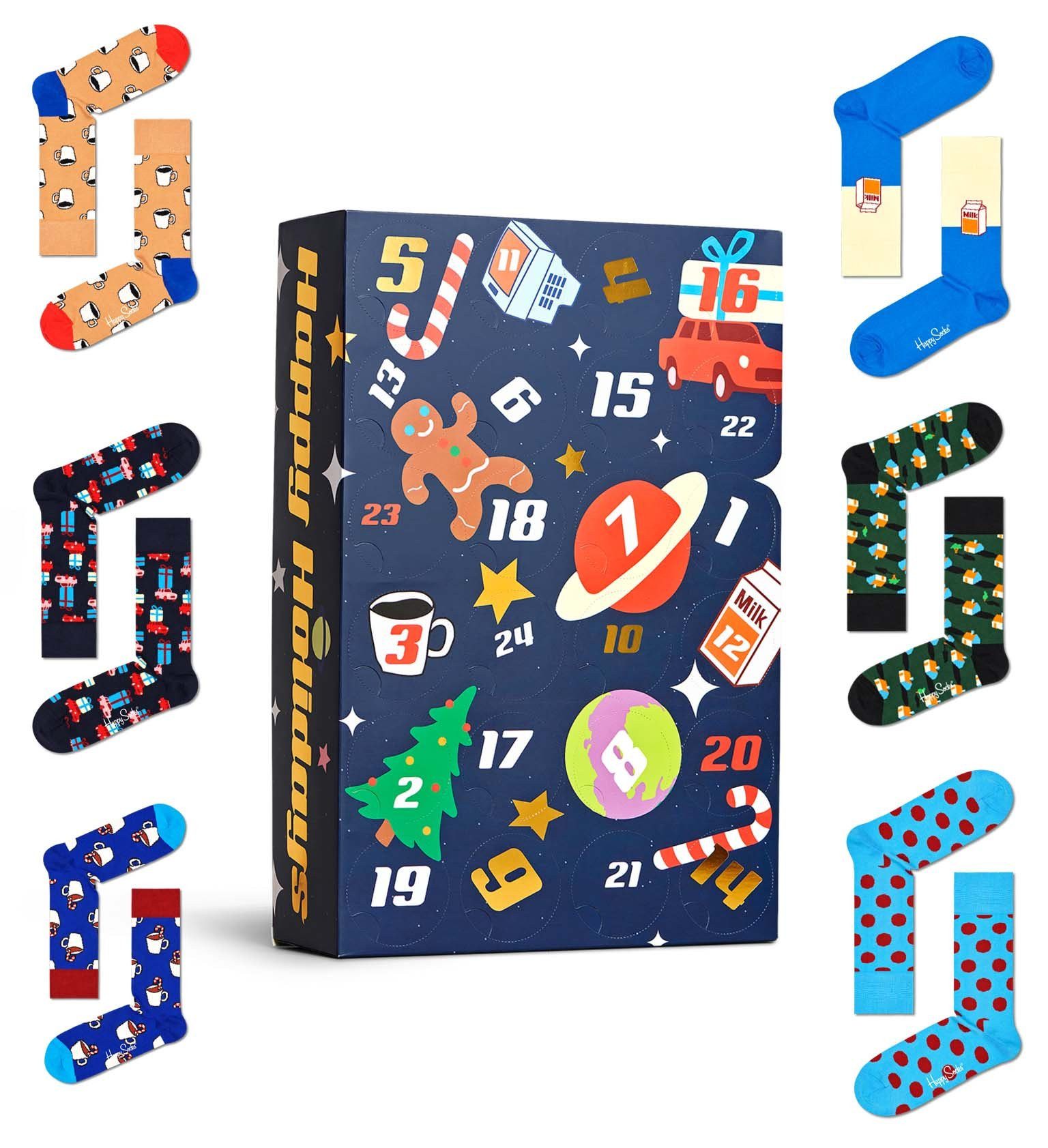 Happy Socks Socken Tagessocke Crew Weihnachtsspecial #2 - Adventskalender mit 24 Paar